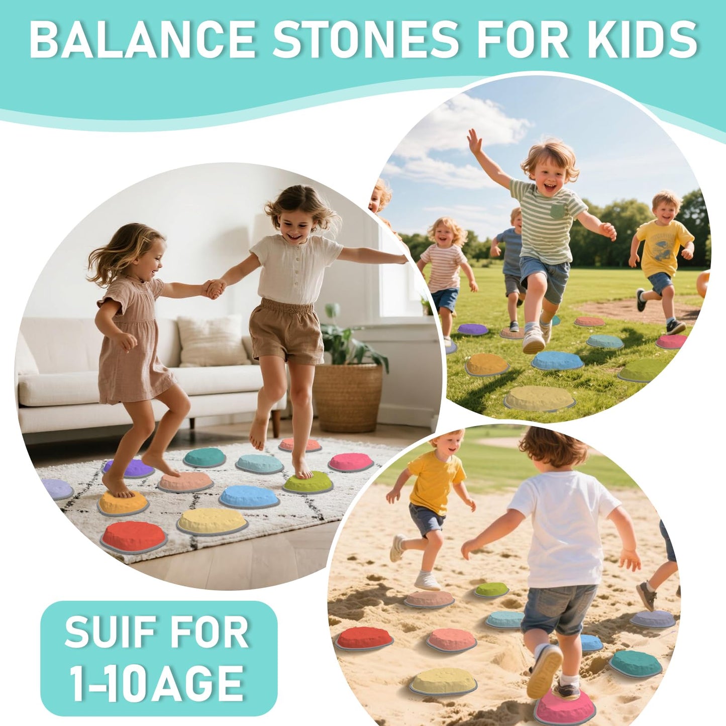 12Pcs Stepping Stones for Kids, Todder Ourdoor Toys, The Floor Is Lava Game for Kids Balance Toys, Indoor Obstacle Course for Toddler 1-3