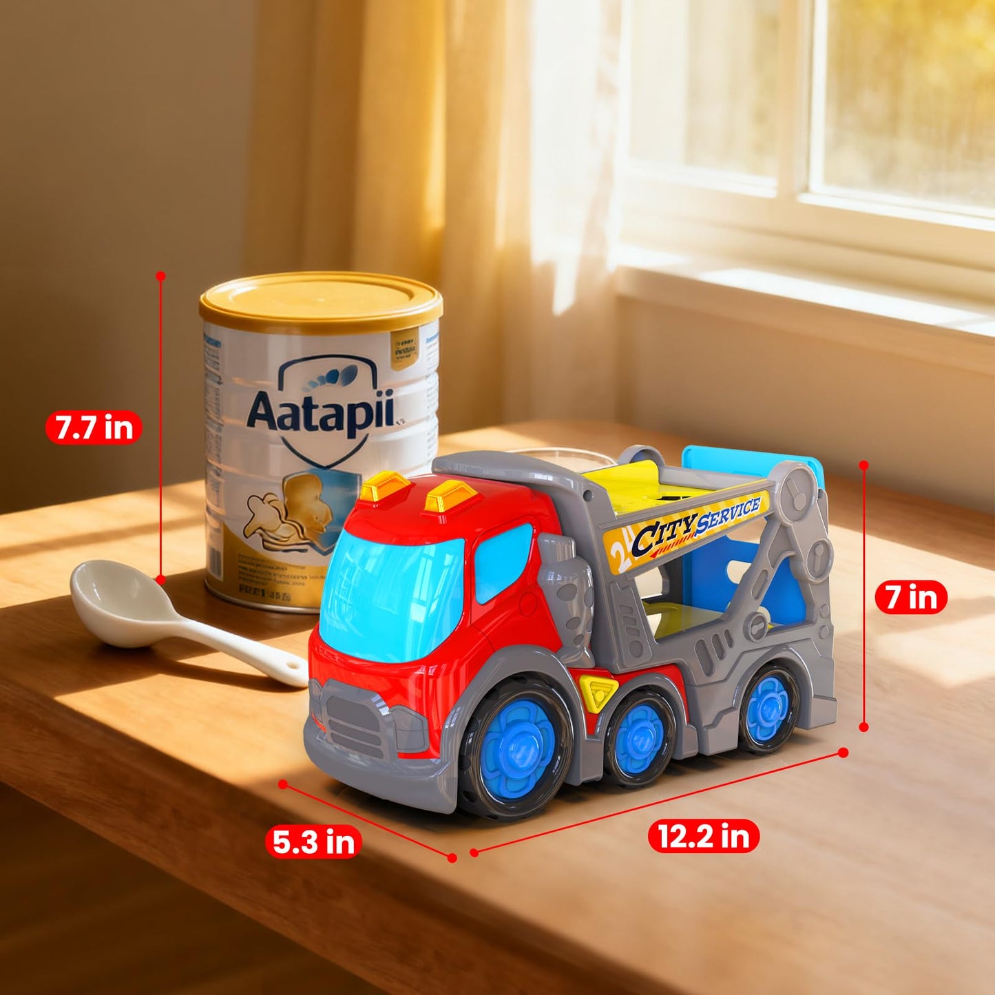 P&C 12.2" Toddler Car Transport Truck Toys for Ages 2-4, Car Carrier Transporter Double-Deck Hauler Truck Toy Set with Sounds Lights for Kids 18M+ 2 3 4 5, Birthday Christmas Gifts for Boys Girls