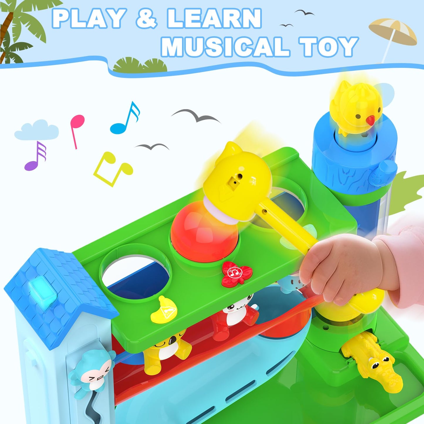 Ussybaby Hammer Toddler Musical Toys, Light-Up Baby Musical Toy for 1-2 Year Old Boys & Girls,STEM Educational Toy with English & Spanish, for Ages 6-9,9-12,12-18,18-24+ Months