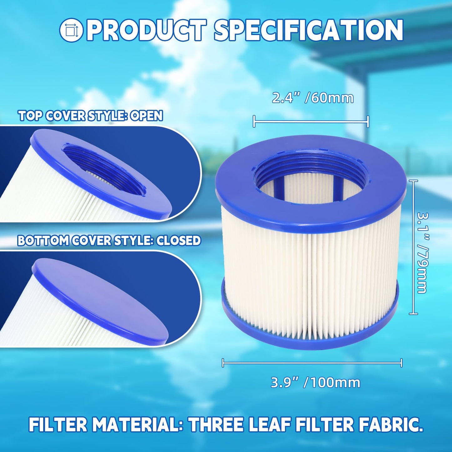 Promavot Hot Tub Filter Cartridge Replacement - Screw-in Spa Filters Compatible with All RELXTIME, ALEKO, Wejoy, Aquaspa Inflatable Hot Tubs & Other Spas (WV-SPA-6PCS)