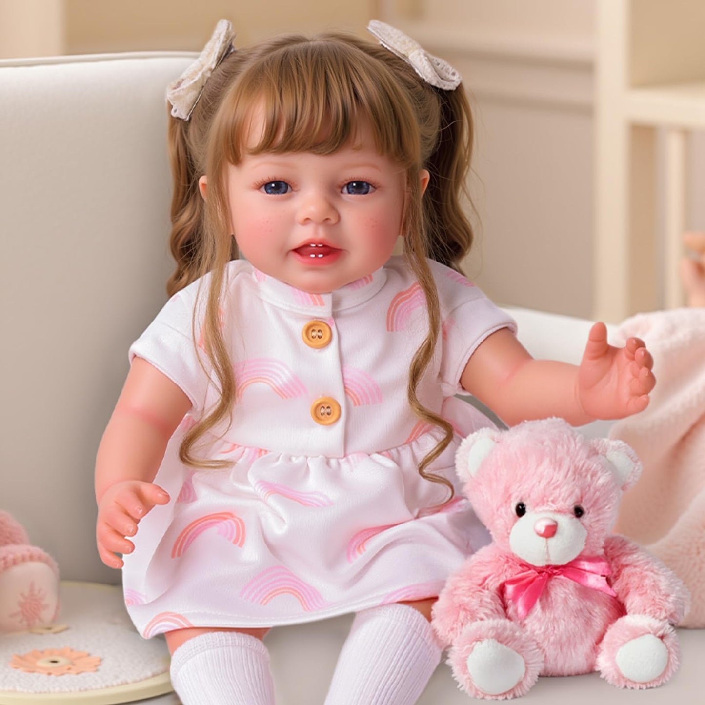 BABESIDE Lifelike Reborn Baby Dolls with Freckles, 20 Inch Realistic Newborn Real Life Doll Girl Soft Vinyl and Cloth Body Baby Dolls with Toy & Gift Box for Kids Age 3 +