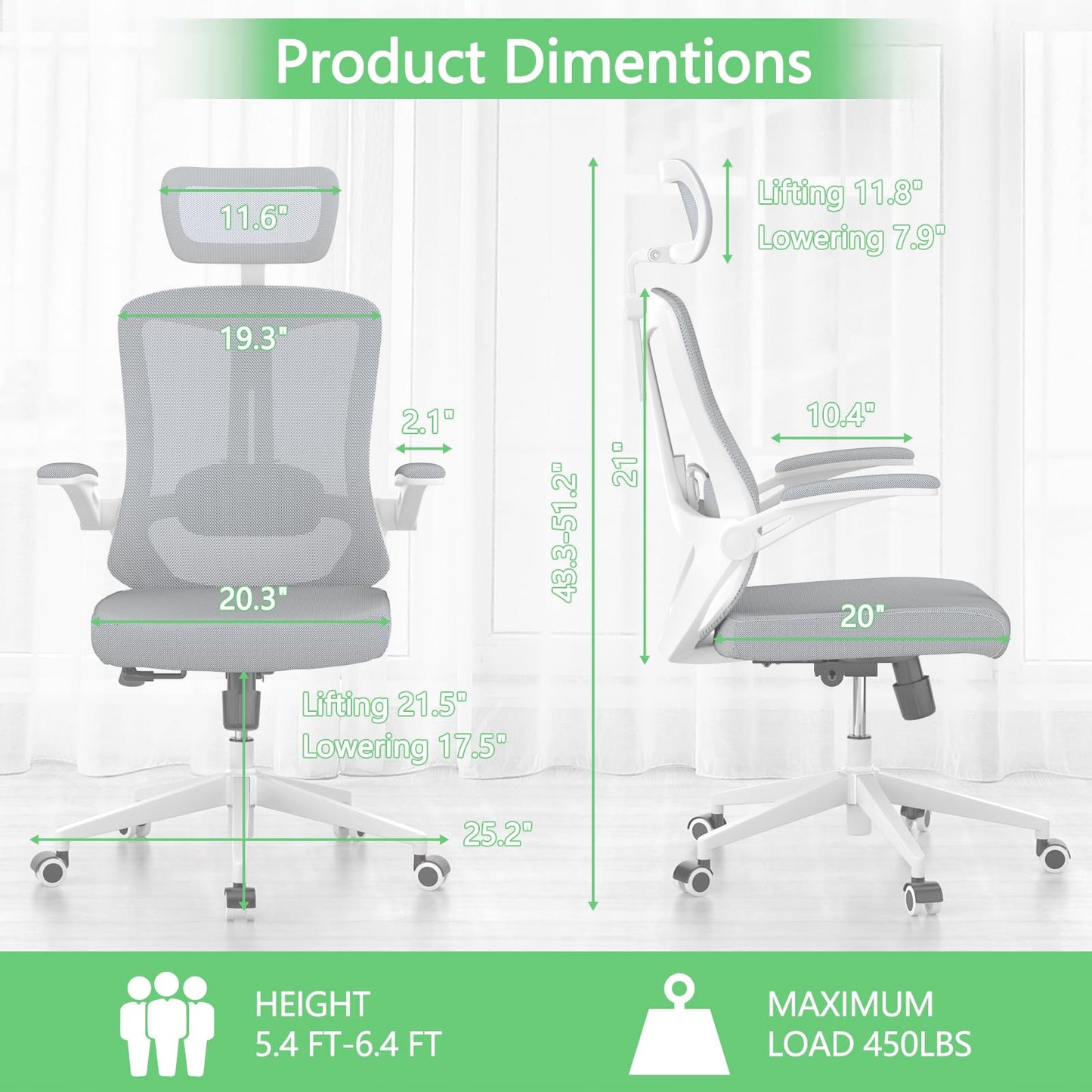 balmstar Ergonomic Office Chair Desk Chair - Mesh Computer Chair with 360° Swivel Wheels, Adjustable 90-130° Recline & Lumbar Support for Home Office, Supports up to 350lbs