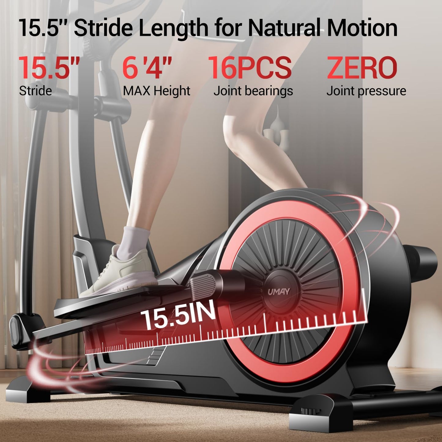 UMAY Elliptical Exercise Machine with 15.5" Stride & Heart Rate Grips, Silent Magnetic Elliptical Trainer for Home with 16 Levels Resistance and LCD Monitor, 350LBS Weight Capacity