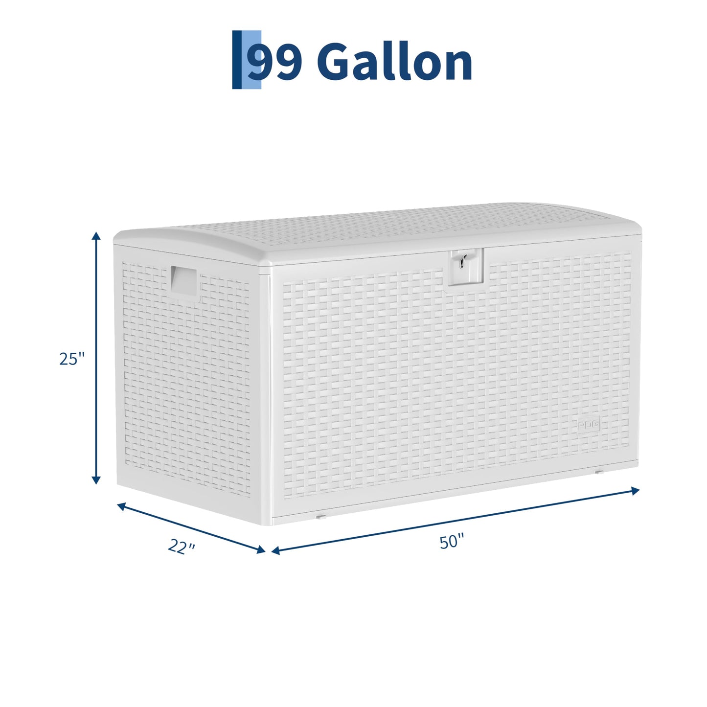 PeacefulHues 99 Gallon Waterproof Large Resin Deck Box Indoor Outdoor, Lockable Storage Container for Patio Furniture Cushions, Throw Pillows, Garden Tools, and Pool Floats, White