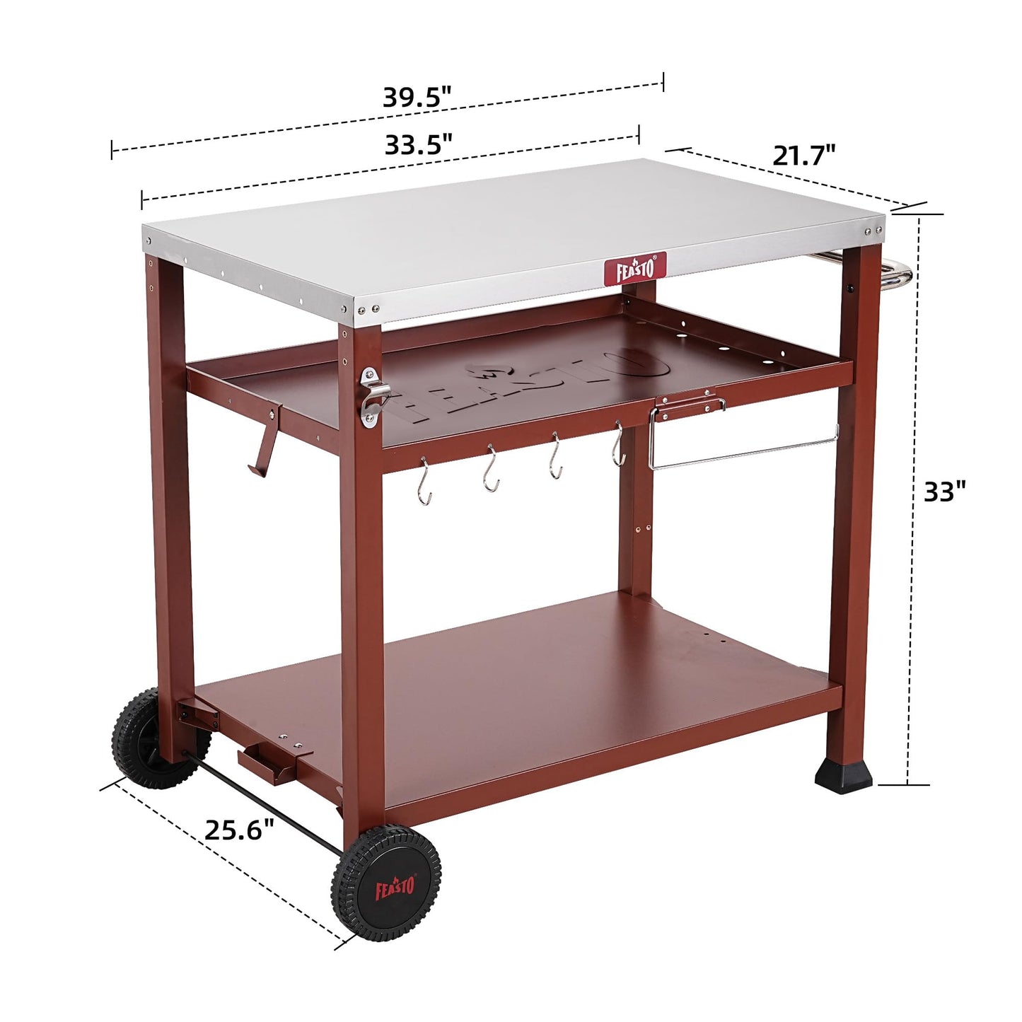 Feasto 3-Shelf Outdoor Grill Table, Pizza Oven Table for Outside, Movable Grill Cart with Wheels, Indoor & Outdoor Cooking Station, Pizza Oven Stand for Ooni Blackstone Griddle 33.5”x 21.7”
