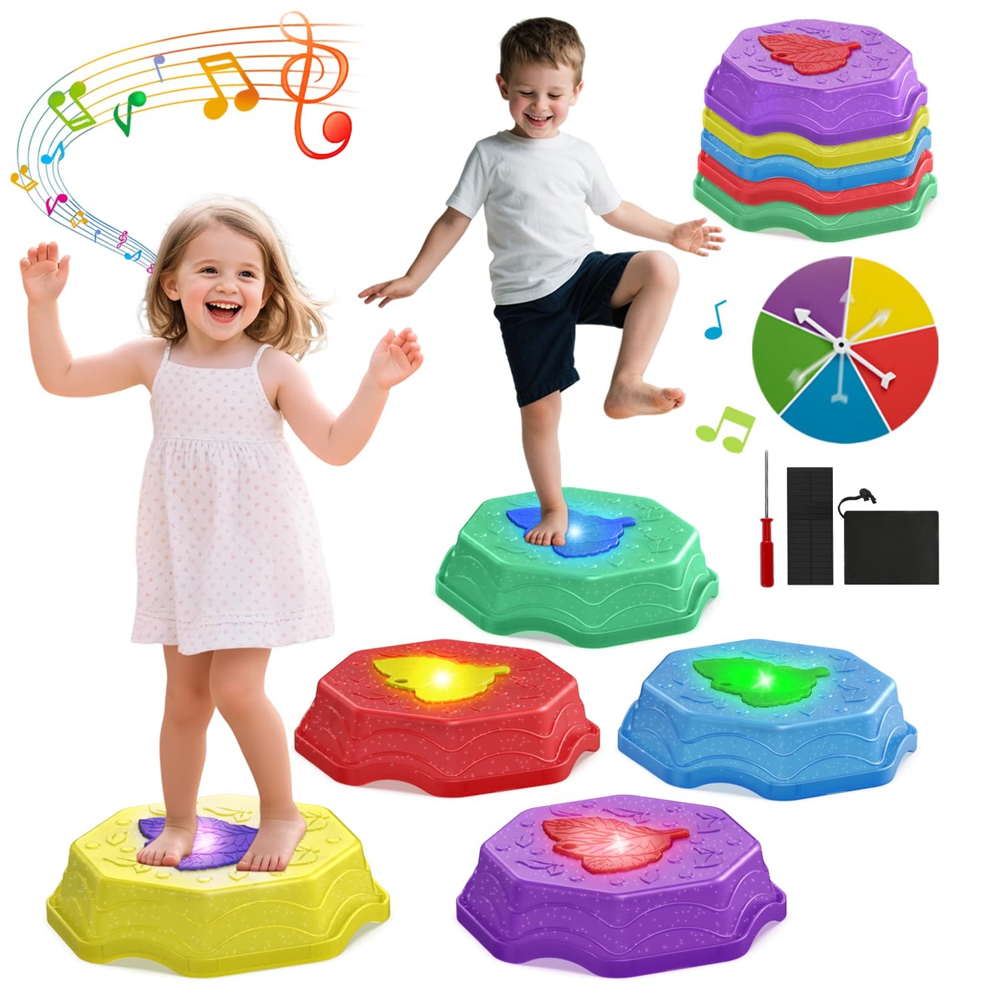 ABVSAB Stepping Stones for Kids with Light & Music,Toddler Sensory Toy for Obstacle Course Coordination,4 Year Old Girl Birthday Easter Gifts for Kids Boys Girls 3+