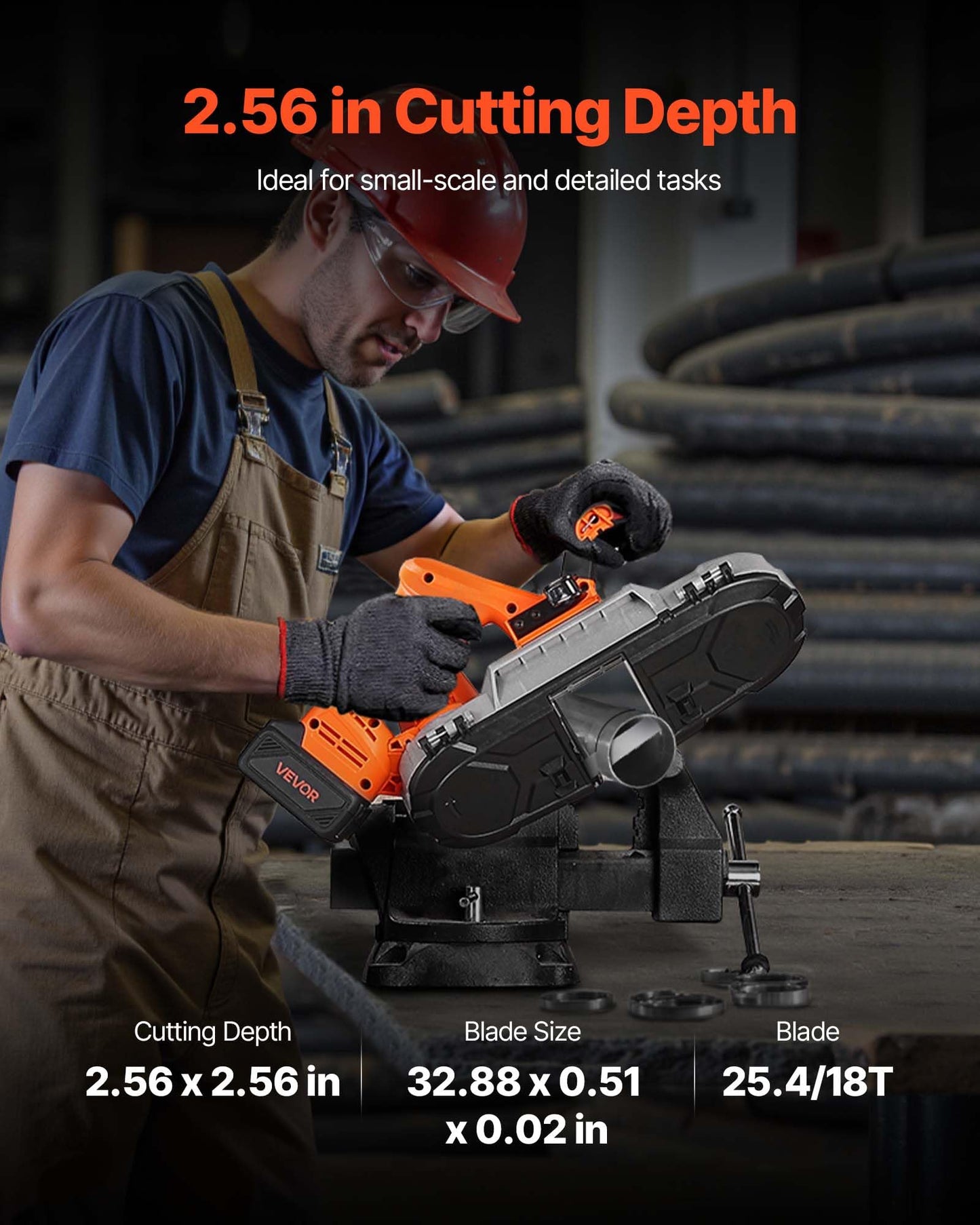 VEVOR 20V Portable Band Saw Kit, 2.56-Inch Deep Cut, 360W Bandsaw with Brushless Motor, Cordless and Compact, for Cutting Metal, Wood, Compatible with Makita Batteries (Kit with 4.0 Ah Battery)