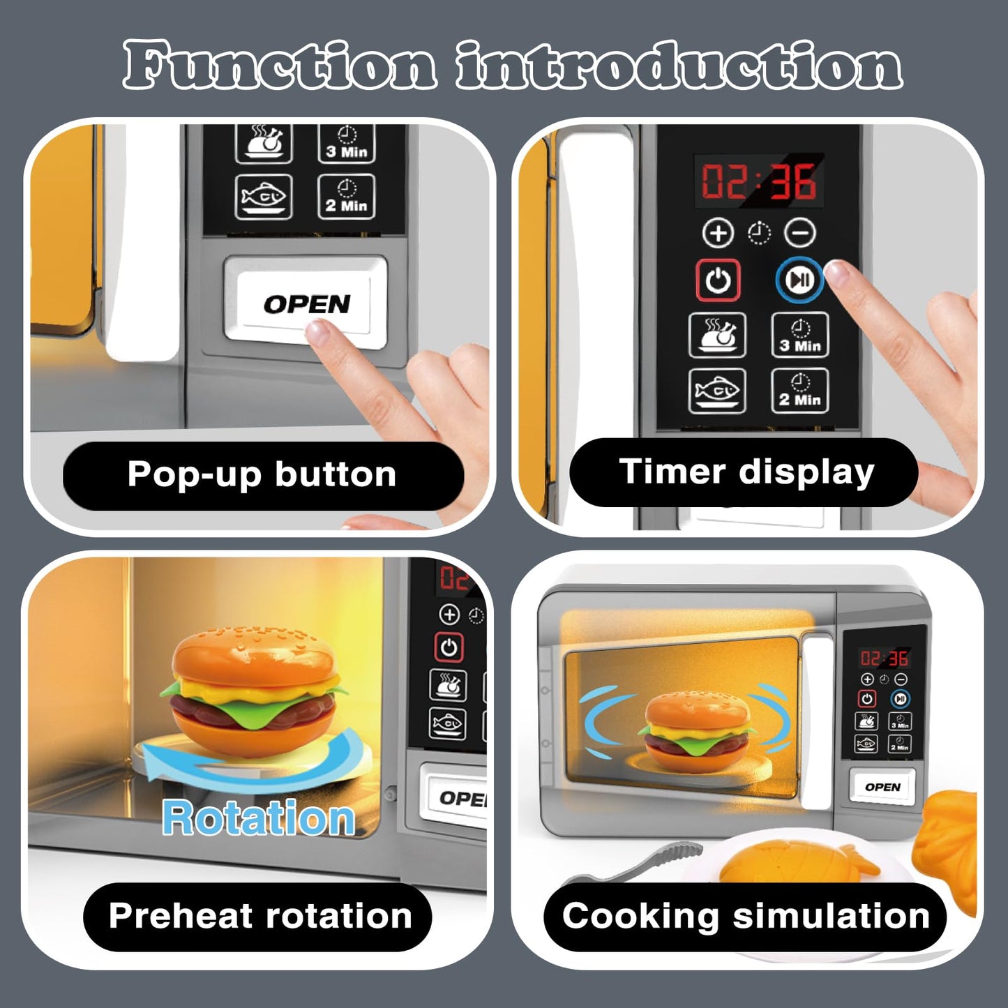Microwave Oven Toy Kids Kitchen Playset High Simulation Accessories Ornaments Pretend Play Appliance Set for Toddlers, Cookware Toy Set for Girls Boys Birthday Gifts