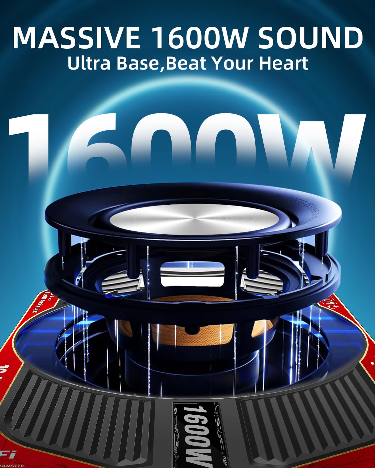 TZGBASS 1600W Slim Underseat Car Subwoofer and Amp Package, Powered Subwoofer with Built-in Class D Amplifier, Subsonic Deep Bass, LED Ambient Light Switch,Under Seat Subwoofer for Truck SUV Car Audio