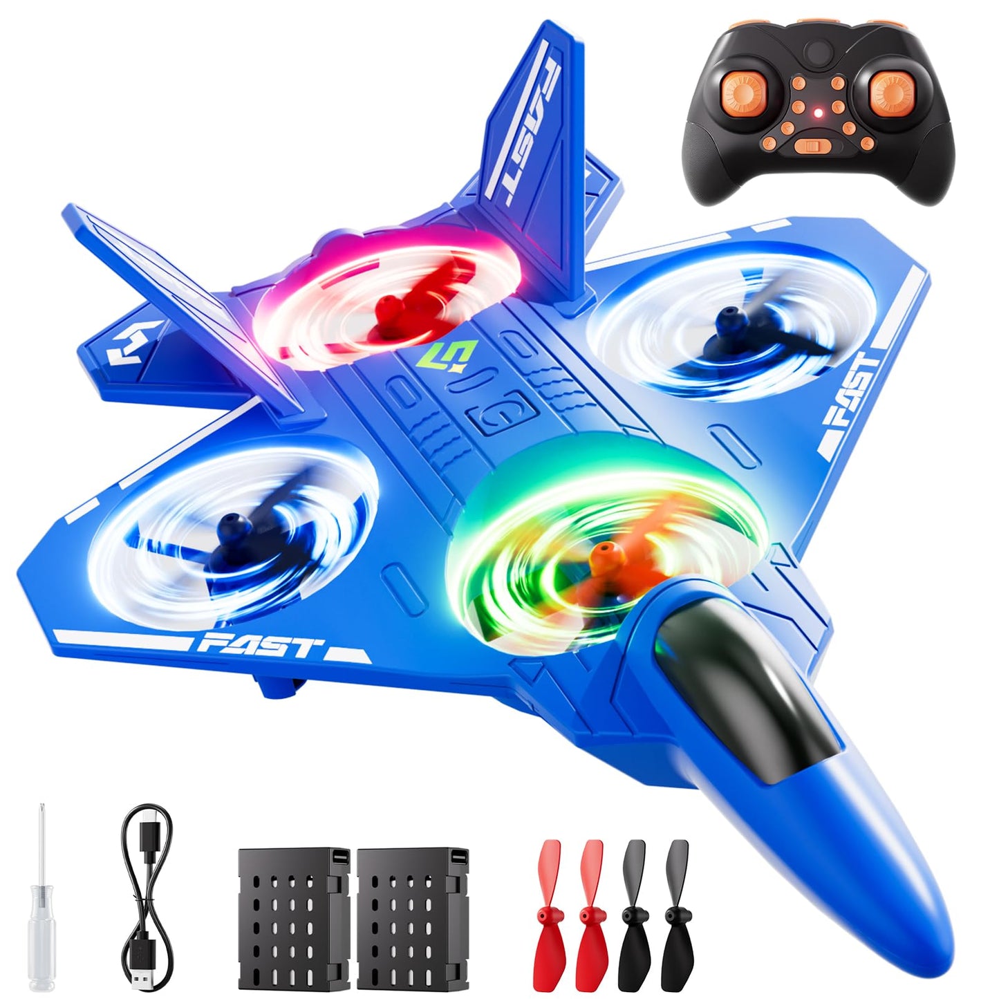 Remote Control Airplane Drone for Kids Ages 4-6-8-10-12, RC Plane Jet Drone with One Key Take Off-Landing, Headless Mode, 360° Flip for Kids Boys Beginners, Outdoor Flying Toys Birthday Gifts for Boys