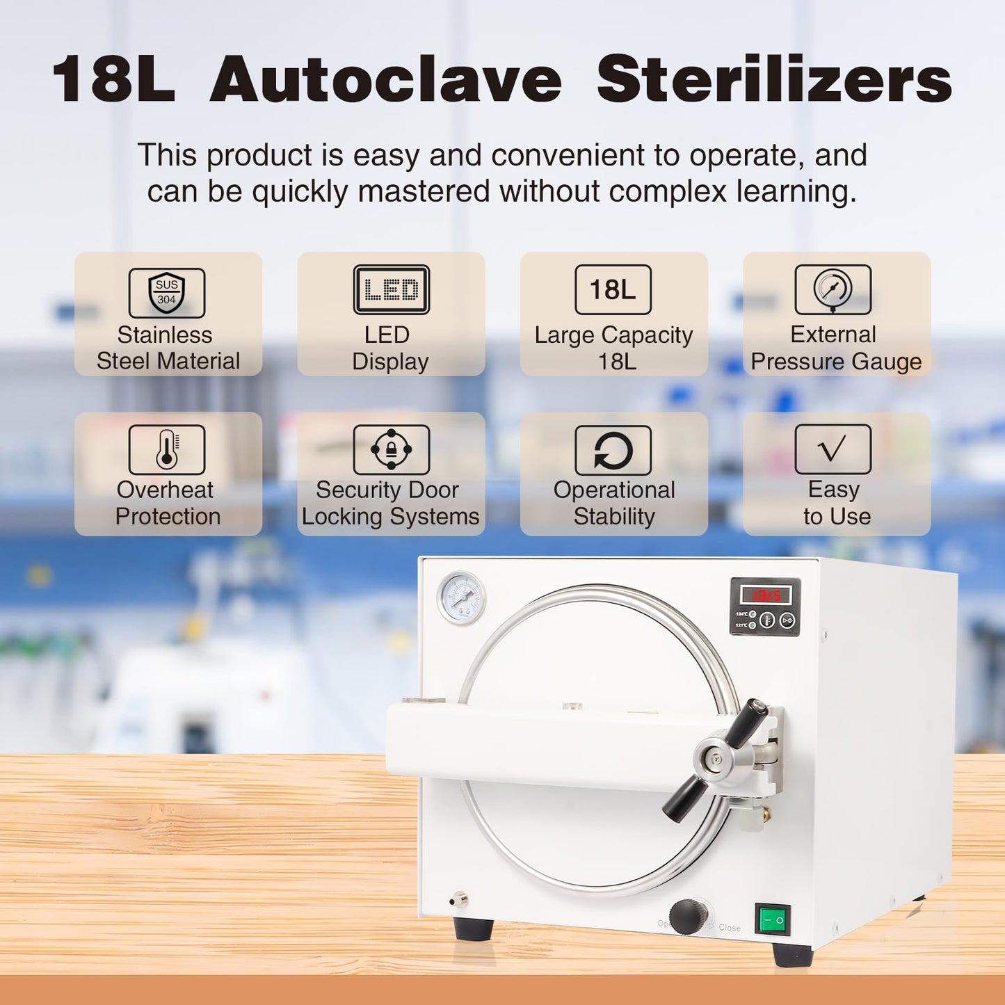 18L Autoclave Sterilizers Lab Autoclave Machine, 1100W Sterilizer Autoclave for Tools, 110V High Temperature Steam Sterilizer with LED Digital Display & Overheat Protection Etc