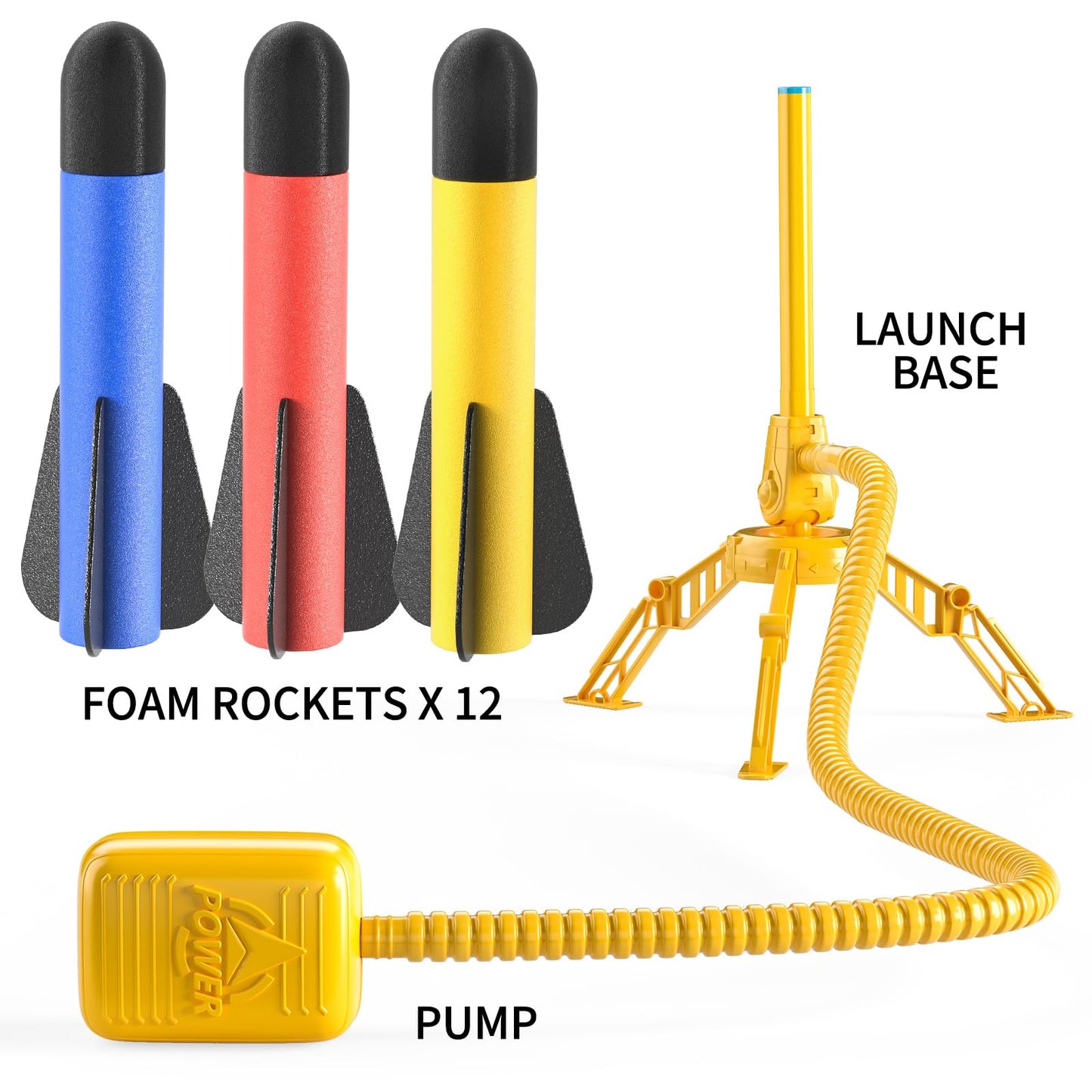 TEMI Rocket Launcher for Kids, 12 Foam Rockets and Launcher Pad, Launch up to 100+ft, Kids Outdoor Toys, Birthday Gift Toys for Kids Boys Girls Age 3 4 5 6 + Years Old