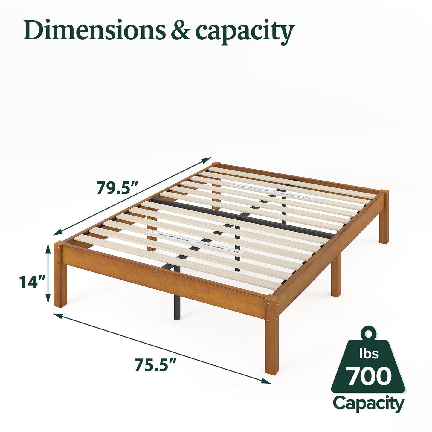 Zinus Ellie 14 Inch King Bamboo Platform Bed Frame, Wood Slat Support, No Box Spring Needed, Easy Assembly, Brown