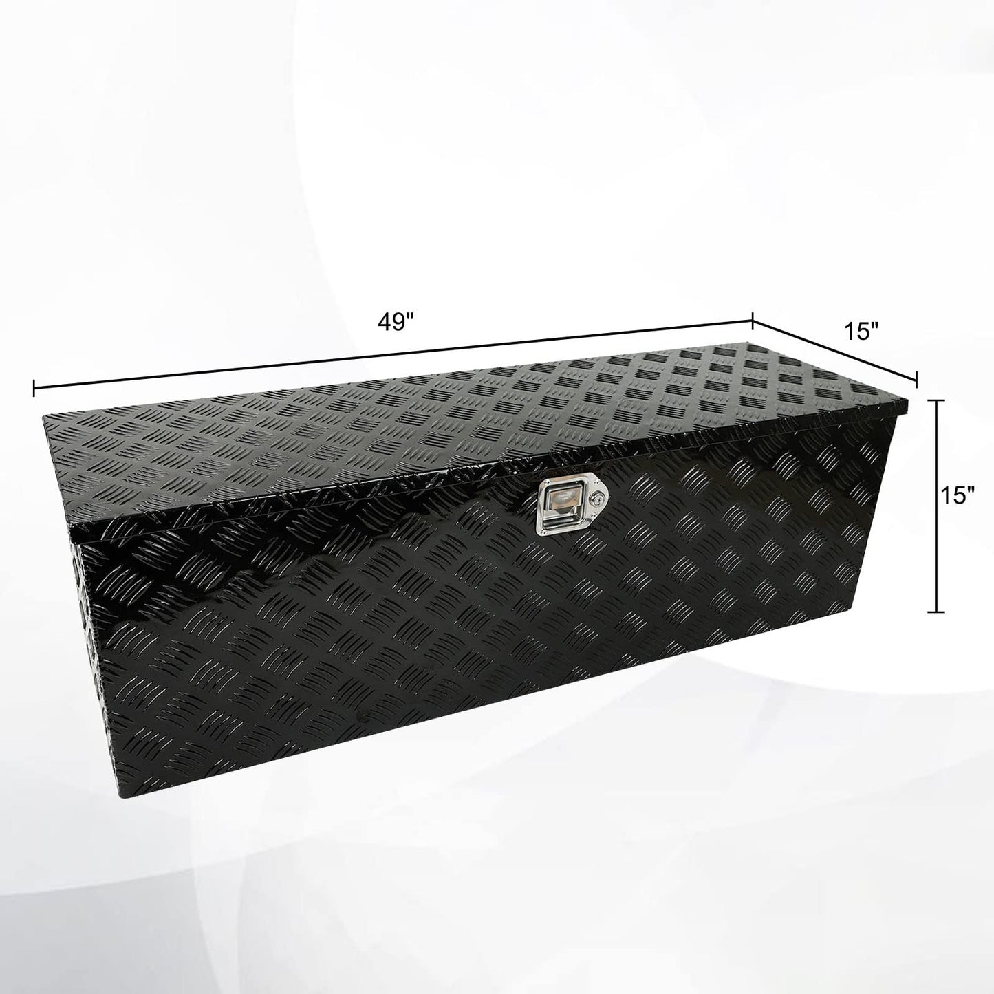 confote 49" Heavy Duty Aluminum Stripes Plated Tool Box Pick Up Truck Bed RV Trailer Toolbox Waterproof Square Storage Organizer with Side Handle, Lock with Keys -49"x 15"x 15",Black