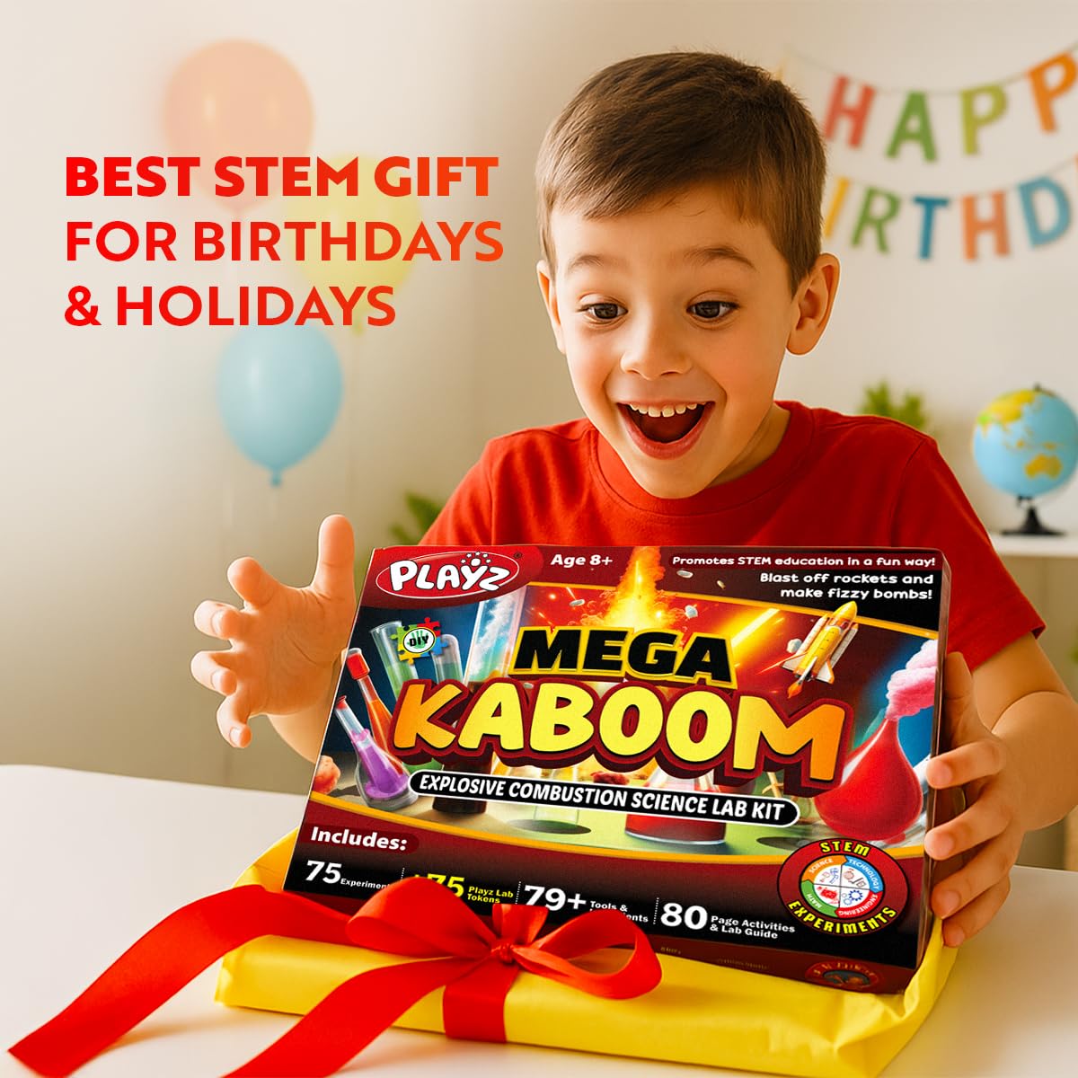 Playz Mega Kaboom! 150+ Explosive Science Experiments Kit for Kids Age 8-12 with 75 App & Video Guided Experiments - Chemistry Set STEM & Educational Toys & Gifts for Boys, Girls, Teenagers & Kids