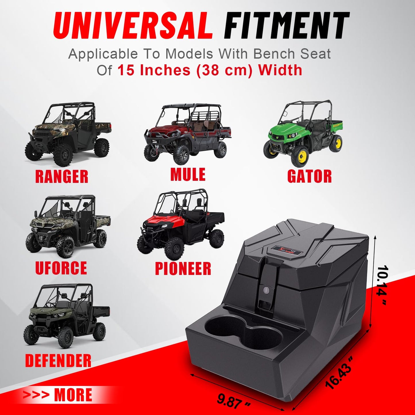 StarknightMT UTV Center Console Armrest Box with Cup Holders, Universal Fit Bench Seat Storage Compatible with Ranger 1000/ XP, Uforce 1000/XL, Defender HD5/7/8/9/10, Mule, Pioneer 700 1000