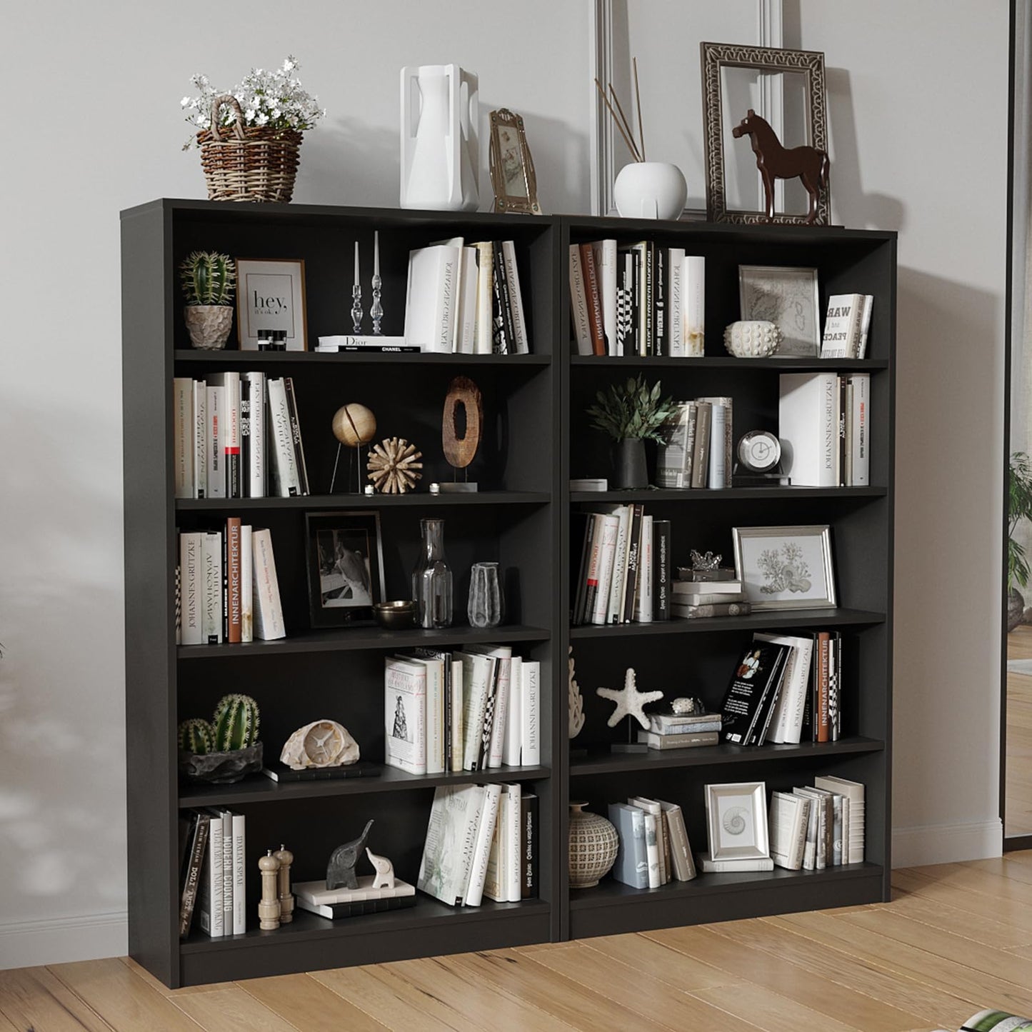 i-VTIES Bookcase Adjustable Storage Shelves,5-Tier Modern Wood Bookcase for Bedroom,60-Inch Bookshelf, Office, Living Room & Library(Black)