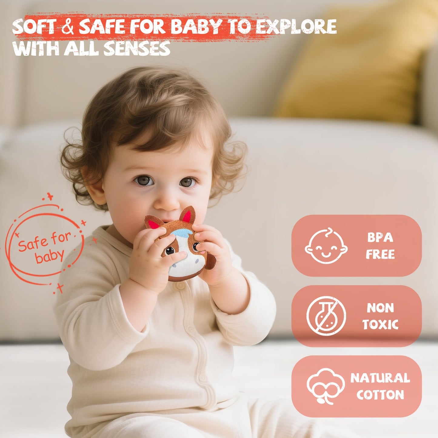 Vanvimen Musical Baby Toys 6-12 Months, Surprise Barn with 7 PCS Stuffed Farm Animals, 4 Mode Sound and LED Lights, Montessori Sensory Toys for 6 12 Months, Ideals 6 7 8 9 Month Old Baby Gifts Toy
