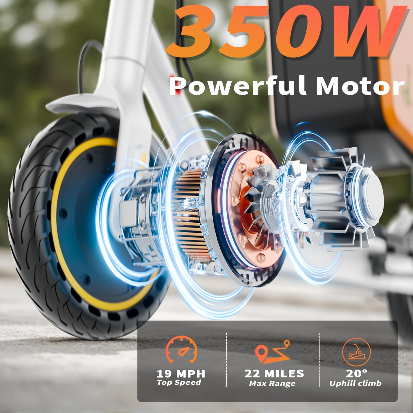 Qlaway 8.5" E Scooter for Adults with Luggage Seat 19 MPH Sport Escooter 350W Motor, Electric Scooter Up to 22 Miles Range, Bearing 265 LBS/APP Control-White