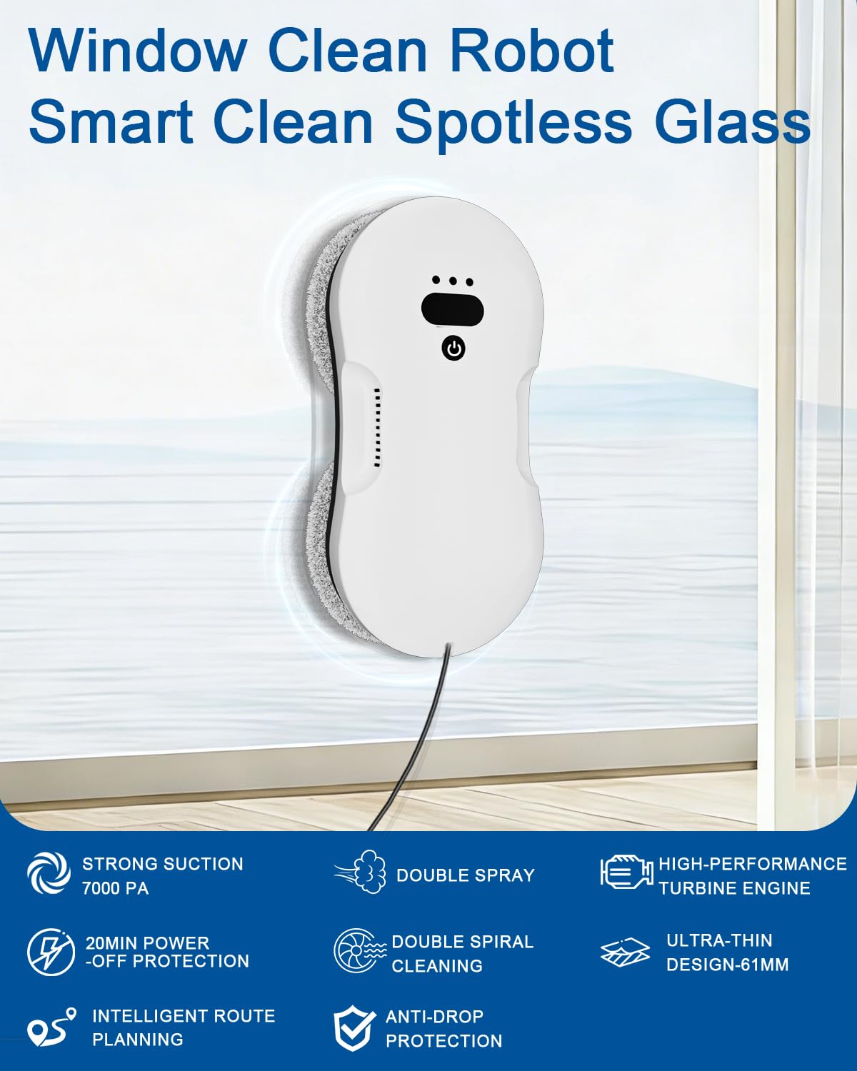 EAEGE Window Cleaning Robot, Automatic Window Cleaner Robot with Dual Spray, Edge Detection, Intelligent Path Planning, 3000pa Strong Suction, Anti-Drop Protection for Glass