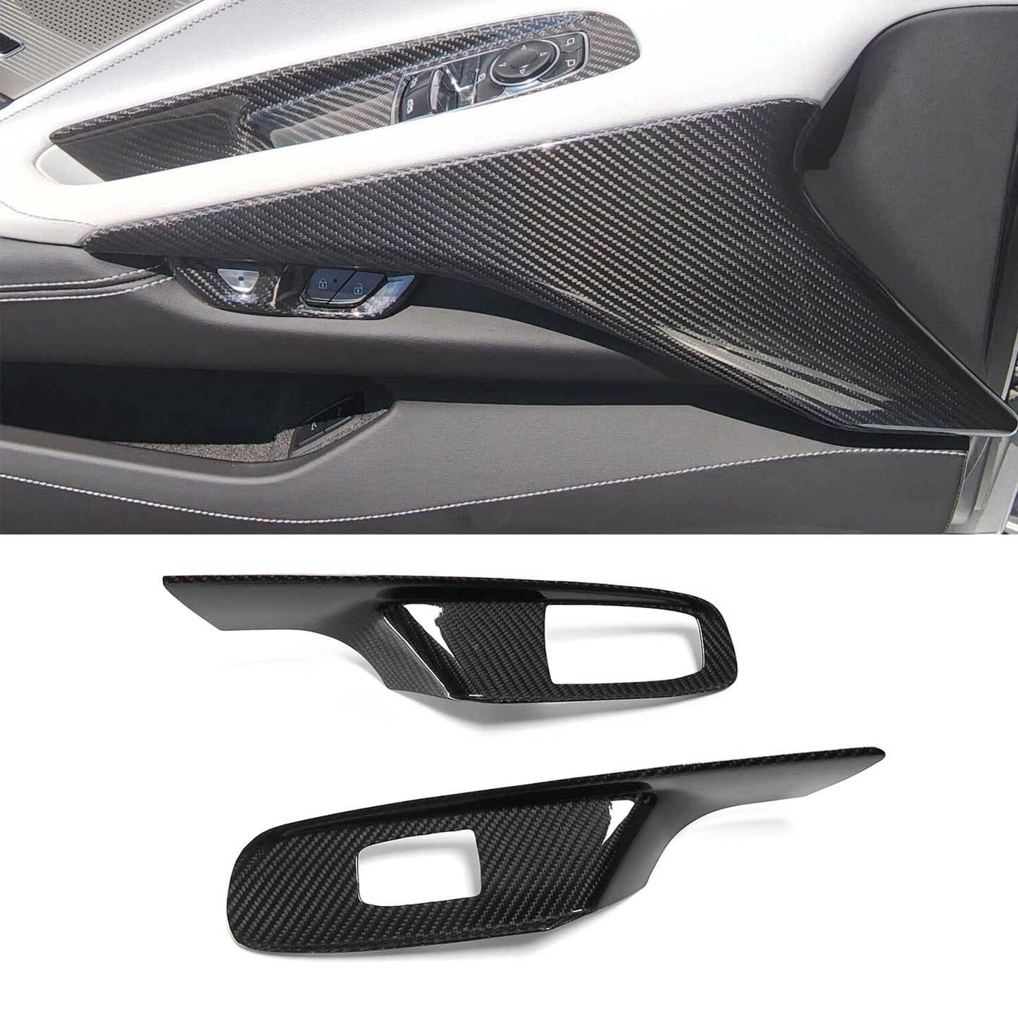 Yipmotiv Car Window Lift Switch Panel Cover Trims for Corvette C8 2020 2021 2022 2023 2024, Genuine Carbon Fiber Interior Window Button Frame- C8 Coupe ONLY