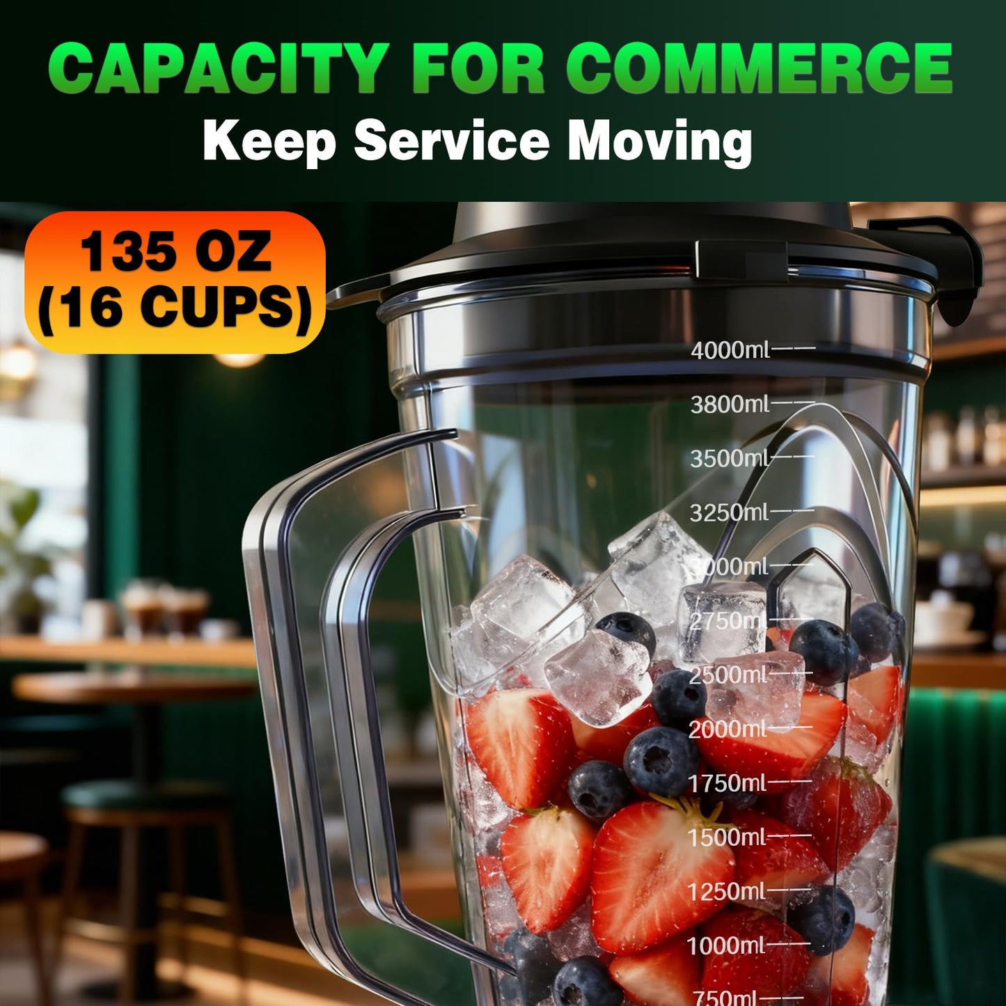 VONCI 2200W Commercial Blender With Sound Enclosure, 135OZ Large Capacity Quiet Blender For Smoothies, Heavy Duty Industrial Blenders For Restaurant, Perfect For Kitchen, Ice Crush, Milk Shake, Fruits