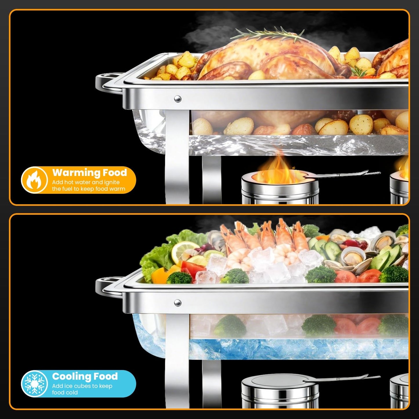 4 Pack Chafing Dishes for Buffet 9QT, Chafing Dish Buffet Set Rectangular with 4 Serving Tongs, Full Size Chafing Pan, Buffet Server Warmer Parties New Year, Chafers and Buffets Warmers Sets