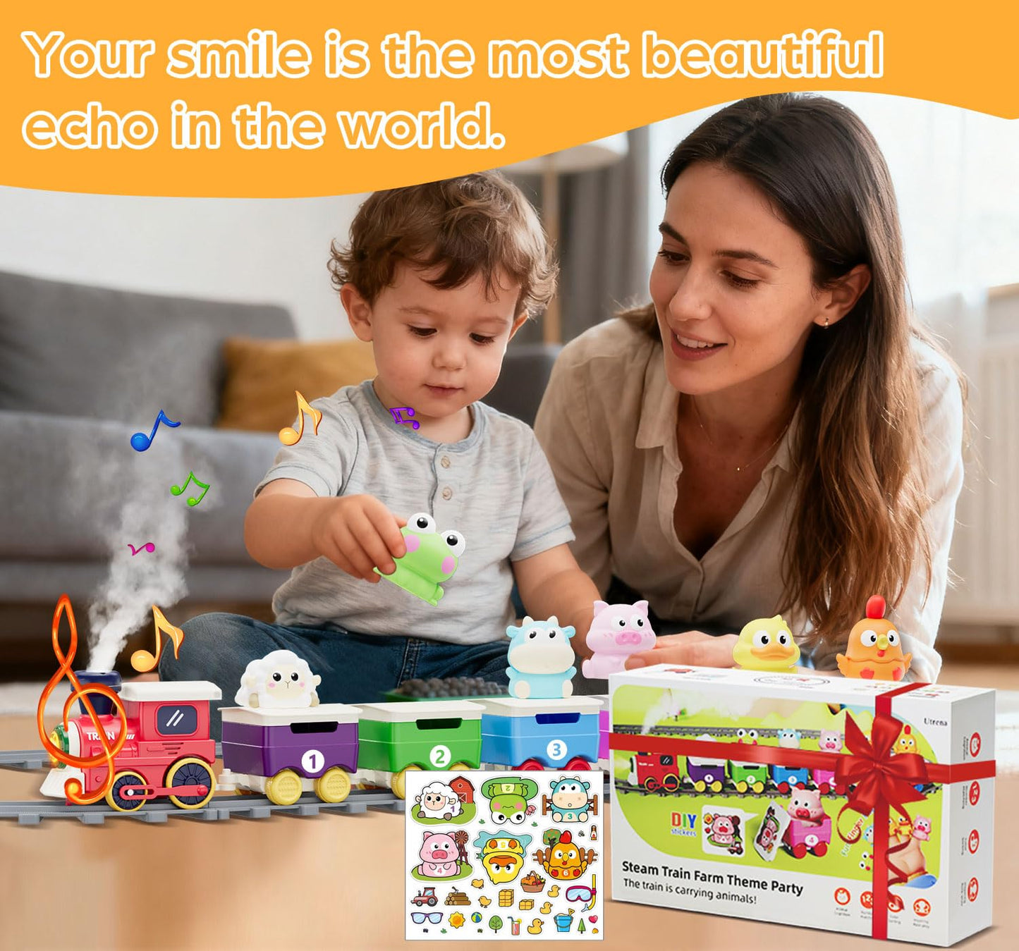 Toddler Train Track Toys,Electric Farm Animal Train Set, Realistic Steam Lights Sound, Interactive Boy Gift Toy, Animal Finger Play, Barn Number Game,Educational Gifts for Smart Kids 1 2 3 Years Old