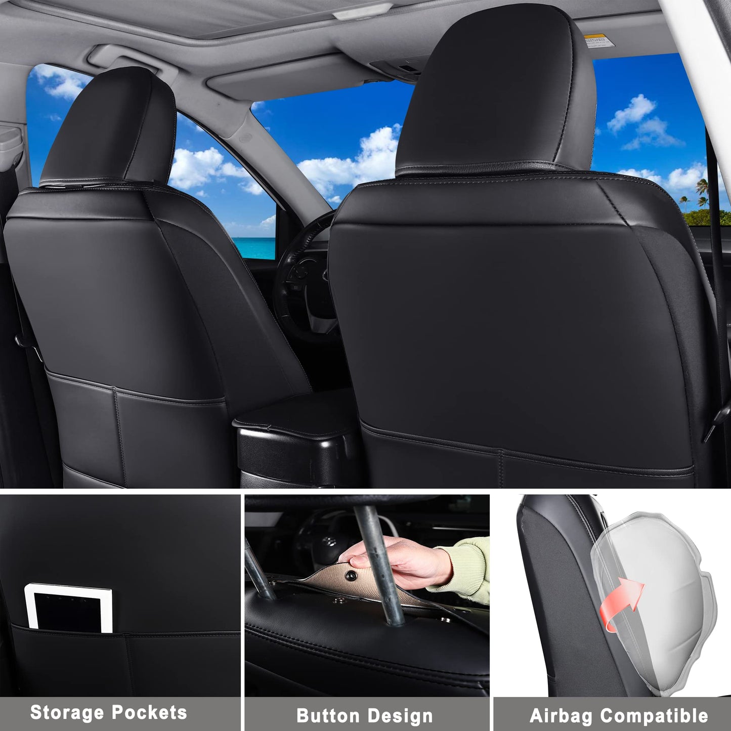 Huidasource Car Seat Covers Fit for Toyota RAV4, Full Coverage Waterproof Leather Seat Cushion Covers Full Set Fit for 2013-2018 Toyota Rav4 XLE LE XLE Premium Limited (Not for Hybrid, Black)