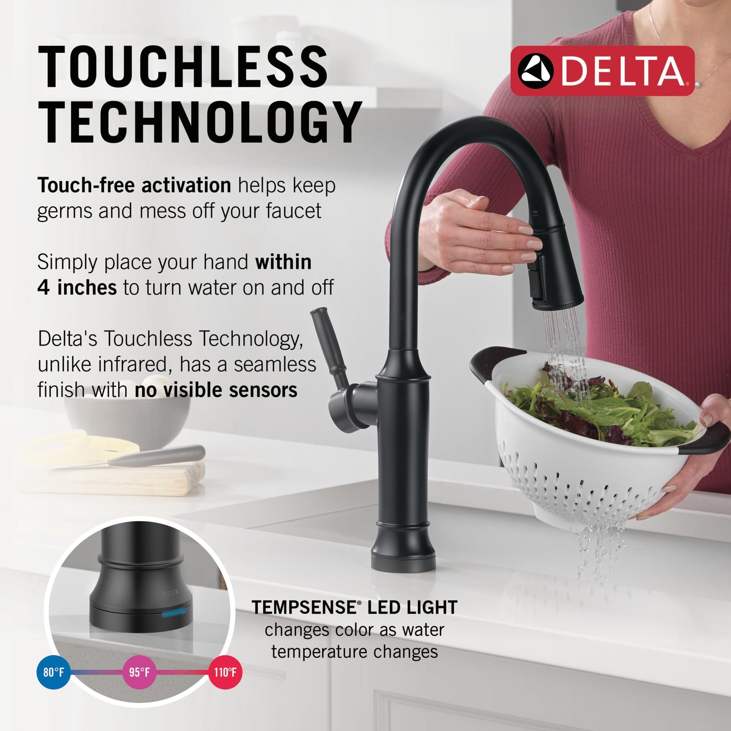 Delta Faucet Renaldi Touchless Kitchen Faucet with Touch Technology, Matte Black Kitchen Sink Faucet, Delta ProClean Kitchen Faucet, Pull Down Kitchen Faucet, Matte Black 9184TL-BL-DST