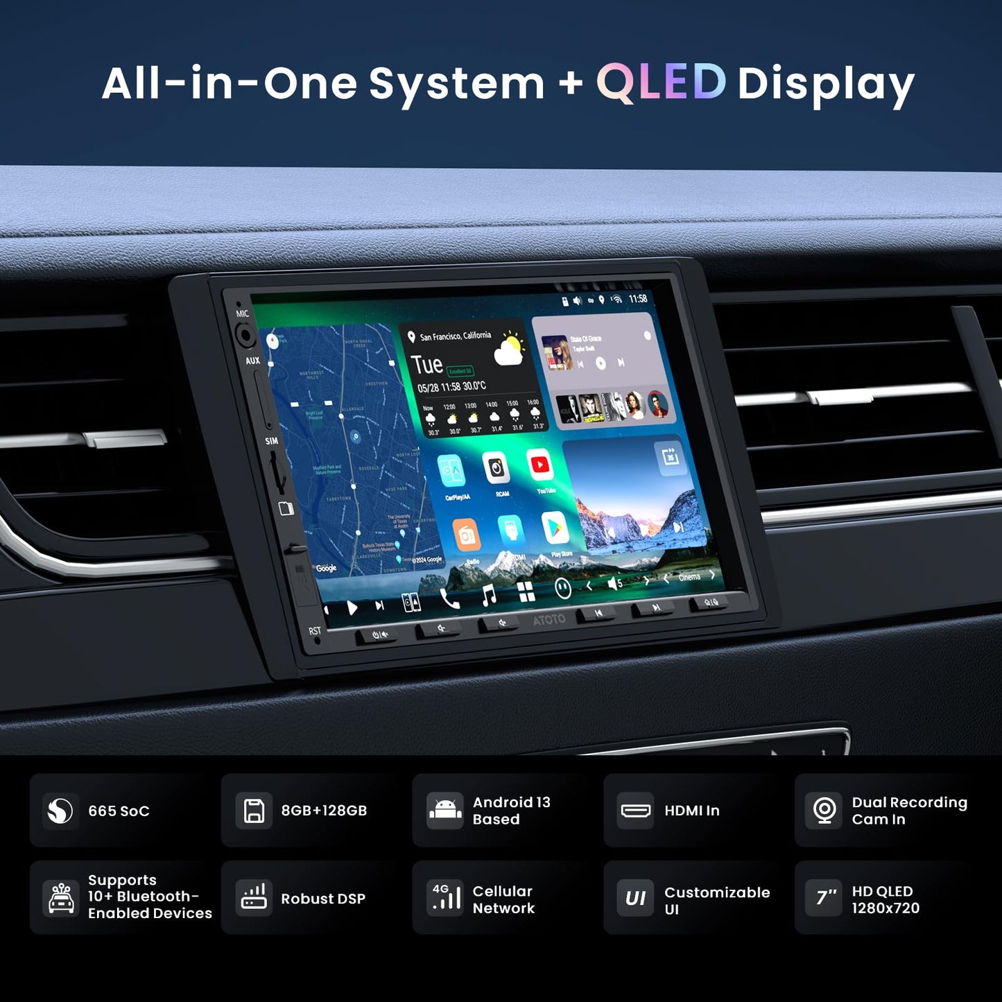 ATOTOZONE X10 7" Double-DIN Android Car Stereo, 8G+128G in-Dash Nav, Backup Cam w Recording, AI Agent & AI Vision, Re-Mote LiveView, 4G LTE, 7.1.2-Ch Audio, HDMI in, Wireless CarPlay/Android Auto