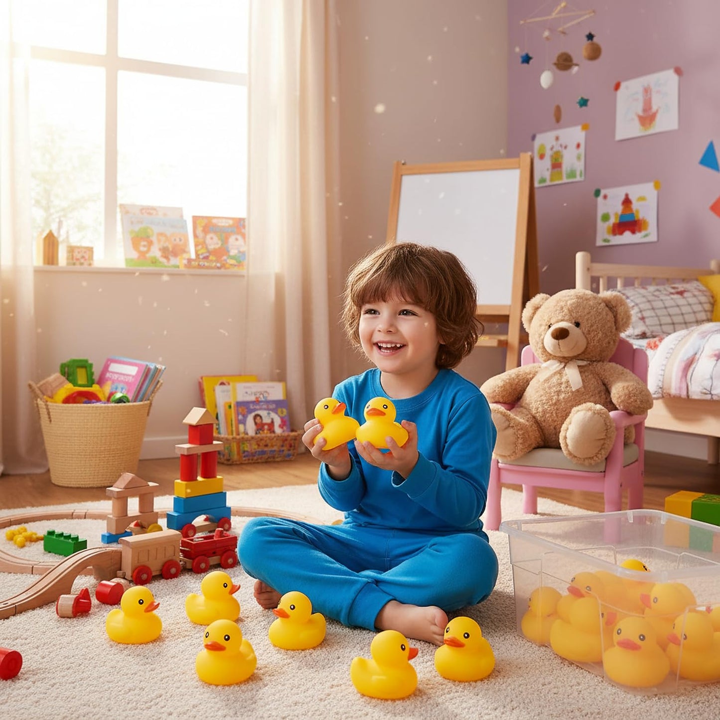 Yellow Rubber Ducks Bath Toys 20Pack, Bathtub Floating Squeaky Duck Bulk Baby Preschool Bath Toy for Baby Shower Infants Kids Toddler Birthday Party Decoration Gift (Large)