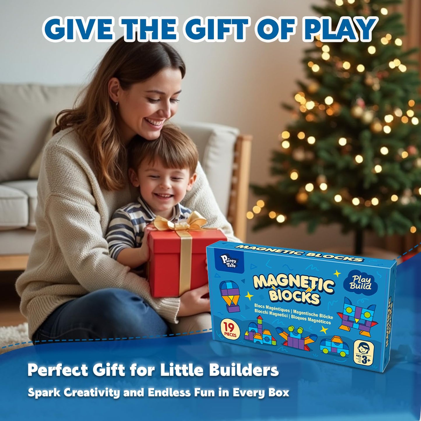 Pairez Toys Magnetic Blocks, Large 1.65 inch Magnetic Cubes for Kids, 3D Multi-Shape Building Blocks, Preschool Educational Building Kit, Montessori Sensory Toys for Toddlers 3-5 (19pcs)