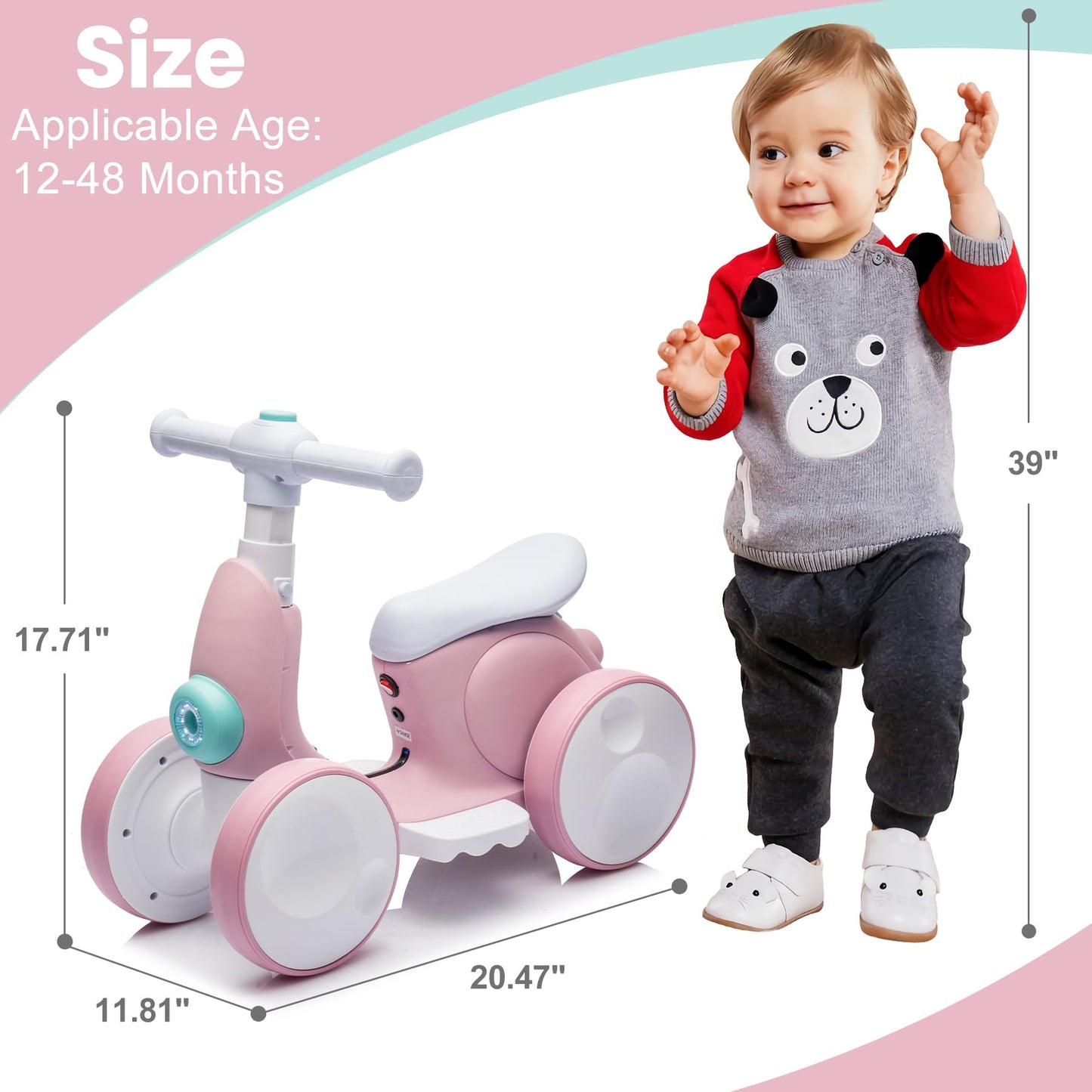 Electric Baby Balance Bike with Bubble Machine for 1 Year Old Boys Girls 4 in 1 Ride On Toys Toddler Balance Bike 12-48 Month Kids Bubble Bike First Birthday Gift with Powered Motor,Music,LED Lights
