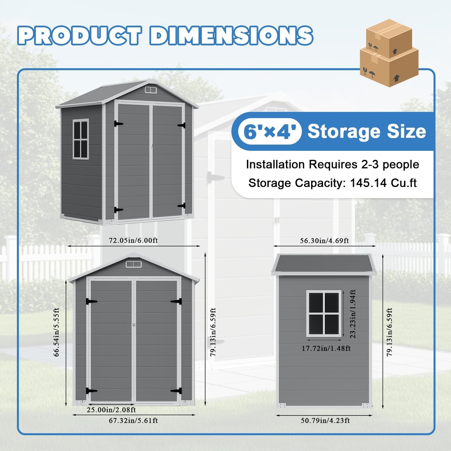 LARBANKE 6×4FT Outdoor Storage Shed with Floor and Slop Roof,Waterproof Garden Storage Shed with Lockable Door&Window,Resin Shed with Ramp&Vent Suitable for Patio,Backyard,Garden,Lawn,Gray