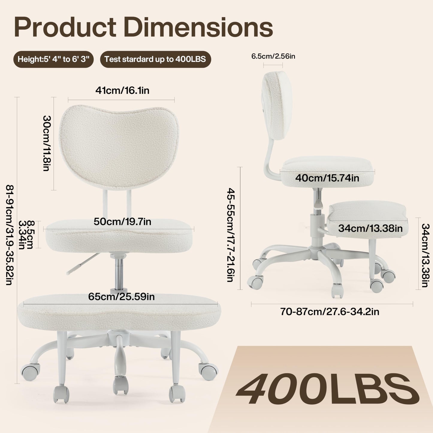 Fizzin Cross Legged Office Chair, Criss Cross Chair with Wheels Height Adjustable Seat for ADHD 360° Swivel Meditation Chair Chic Home Office Furniture (White-New)