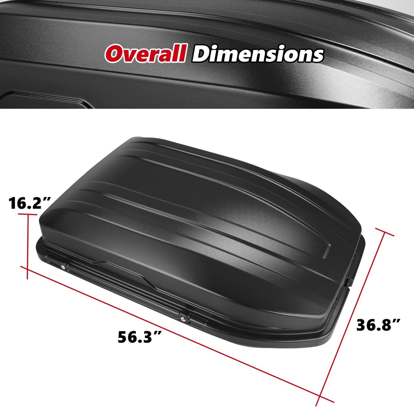 DNA MOTORING Rooftop Cargo Box, 13 Cubic Ft 110 lbs Capacity, Car Top Cargo Carrier Hard Shell Weatherproof Lockable Heavy Duty Car Top Storage Case Roof Box, 56.3" L x 36.8" W x 16.25" H, PT-ZTL-8188
