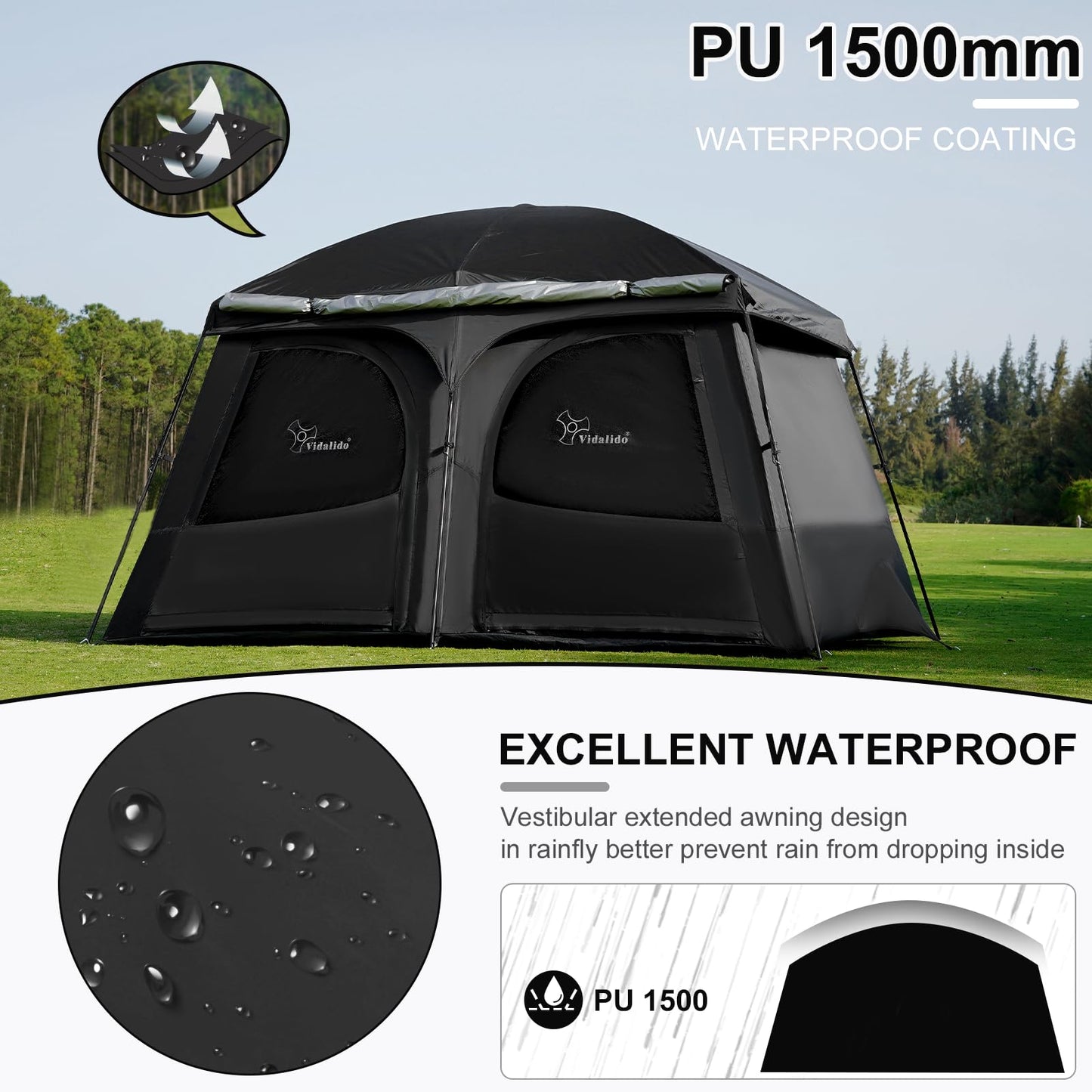 Vidalido Tents,3-4 Person Camping Tent with Extended Vestibule,Weather Resistant Family Tents with Breathable Mesh Windows,Easy Install Waterproof Outdoor Tent for Backpacking and Camping Hiking