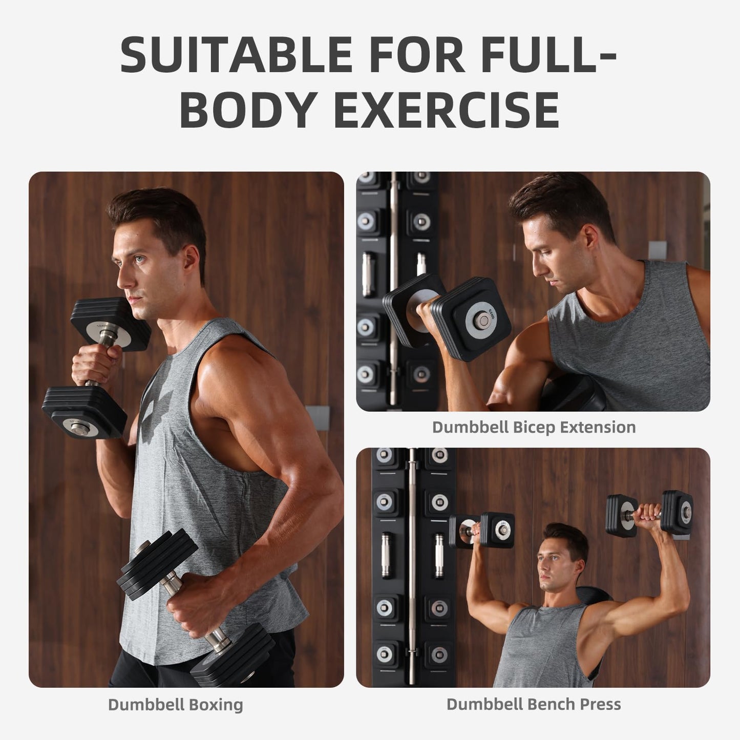 DHT Adjustable Dumbbells with Rack, Anti-Rolling Free Weights Set, 4-22.8 lbs, Black