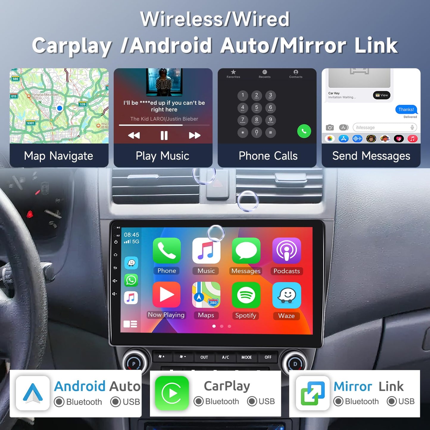 2G+64G Car Radio for Honda Accord 2003-2007, Rimoody Android 13 Car Stereo with Carplay Android Auto 10.1'' Touchscreen GPS WiFi Mirror Link Bluetooth FM/RDS HiFi SWC Backup Camera Microphone