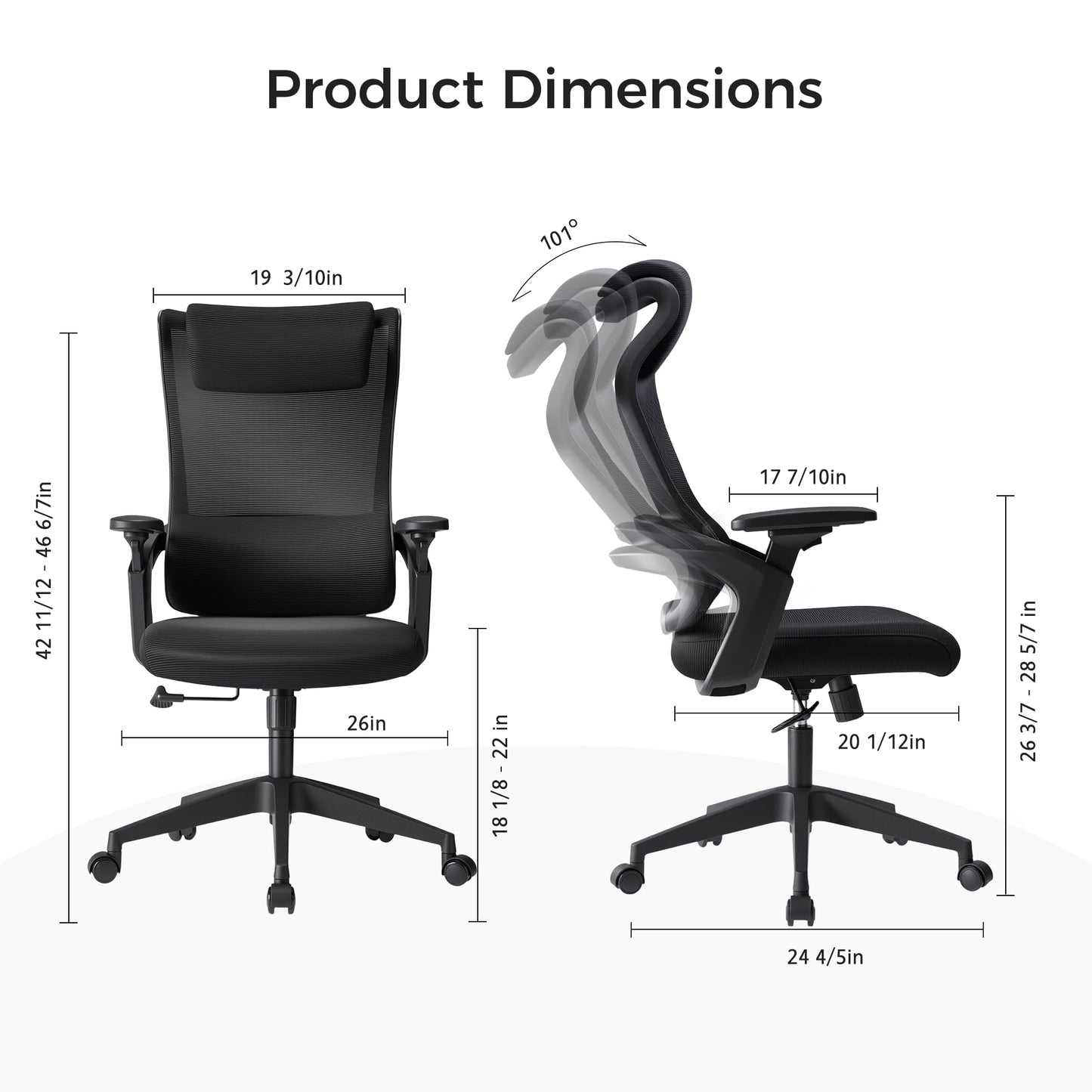 EUREKA ERGONOMIC OC77 Mesh Office Chair, Ergonomic Office Chair, Home Office Desk Chairs with Oversized Headrest and 3D Armrests, Computer Desk Chair, Black