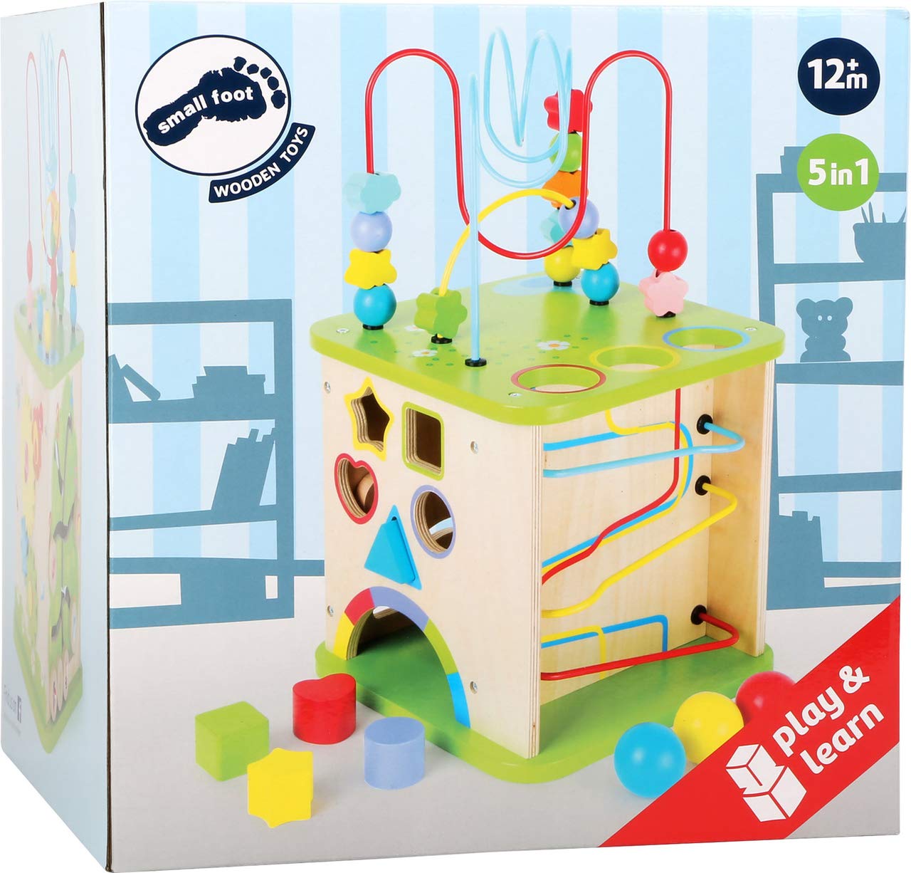 Small Foot 10605 Wooden motoric Cube with Five Sides of Fun, incl. motoric Loops and Ball Track, Multi