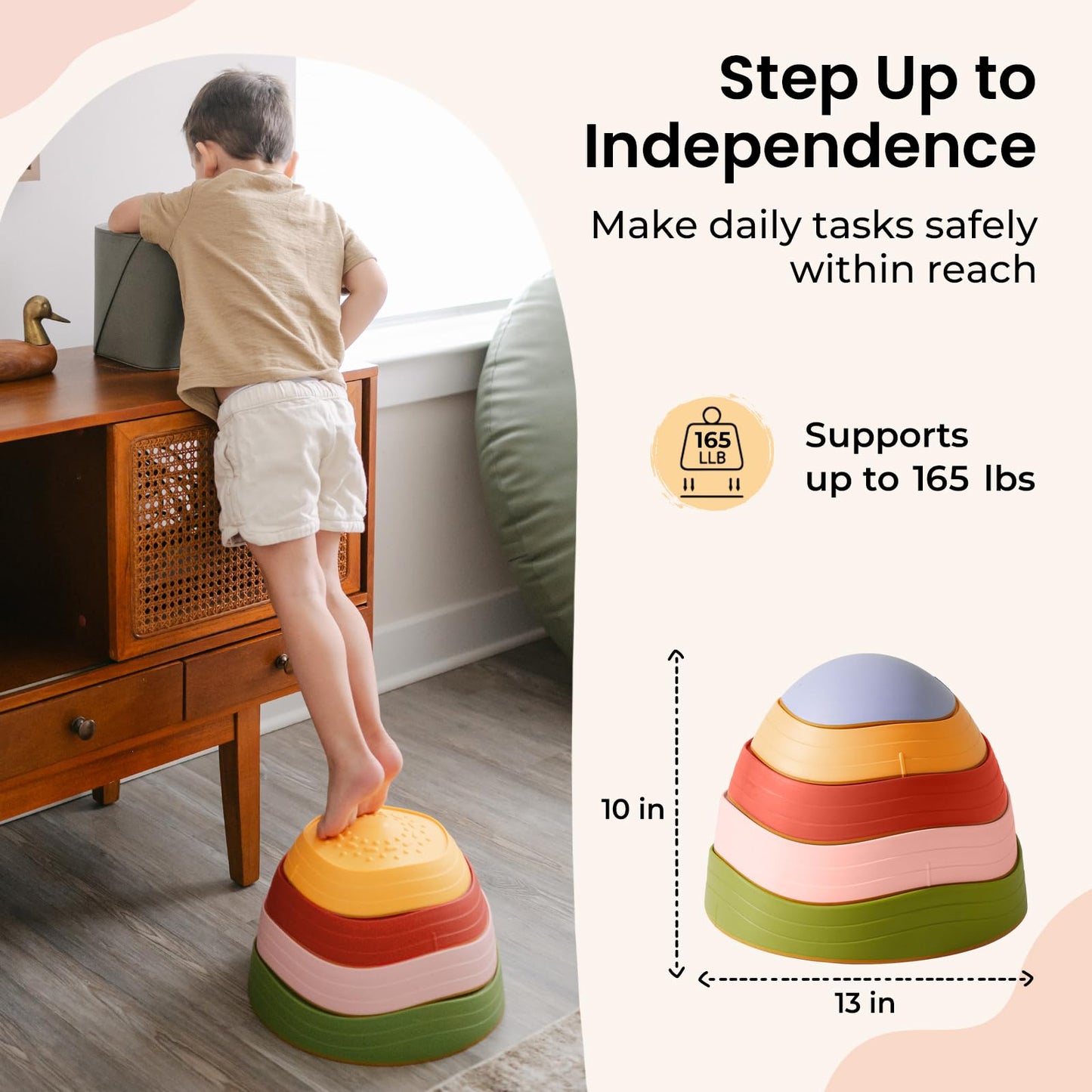 Tiny Land Stepping Stones for Kids, 5pcs Non-Slip Toddler, Sensory for Promoting Toddler's Balance & Coordination Skills, Stepping Stones for Toddlers 3-5, Toddler Toys for Boys & Girls Gifts