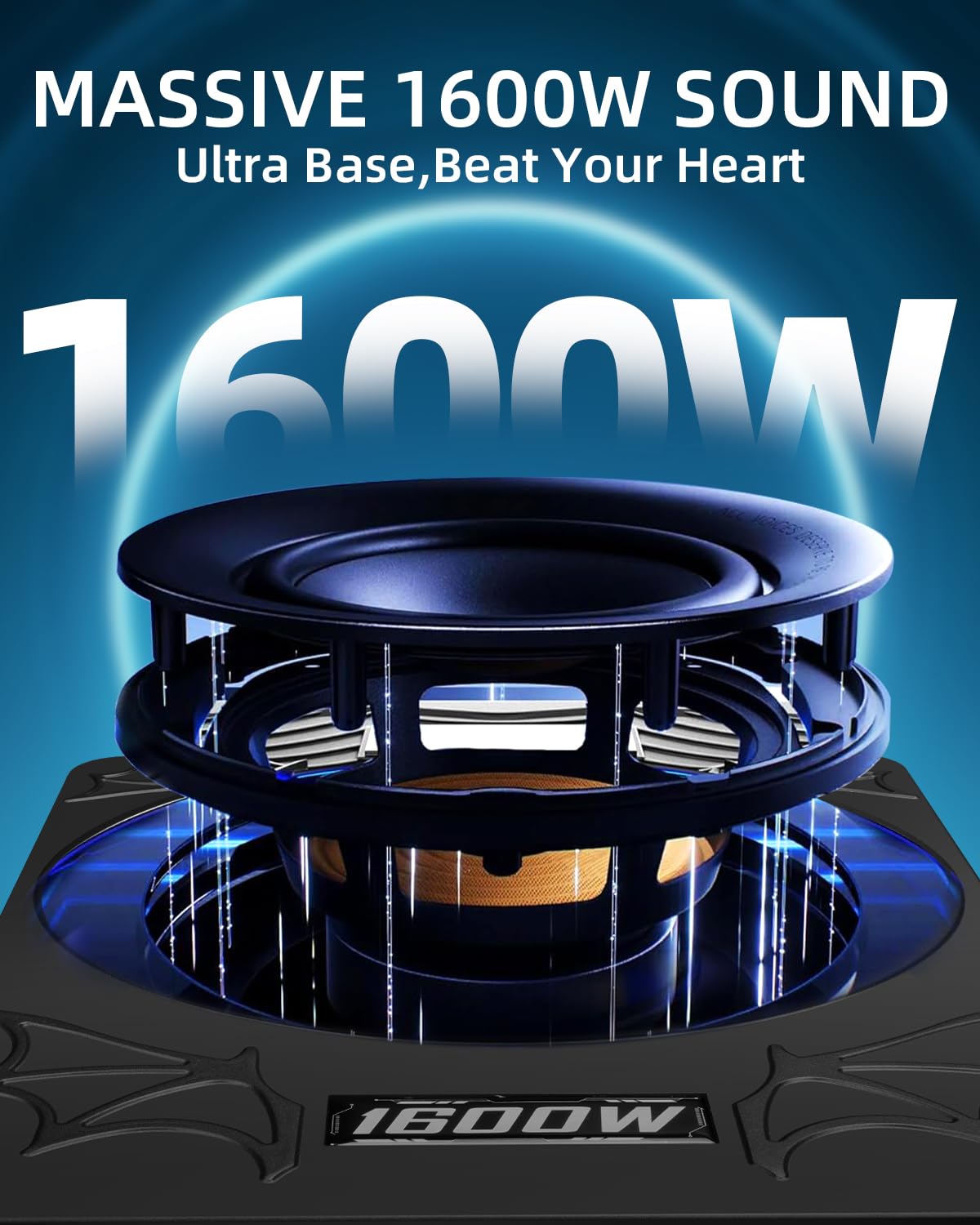 SUBPULSIX 1600W Slim Underseat Car Subwoofer and Amp Package, Powered Under Seat Subwoofer with Built-in Amp, Subsonic Deep Bass, Cast Aluminum, DSP Class D, LED Ambient Light, for Truck SUV Sedan