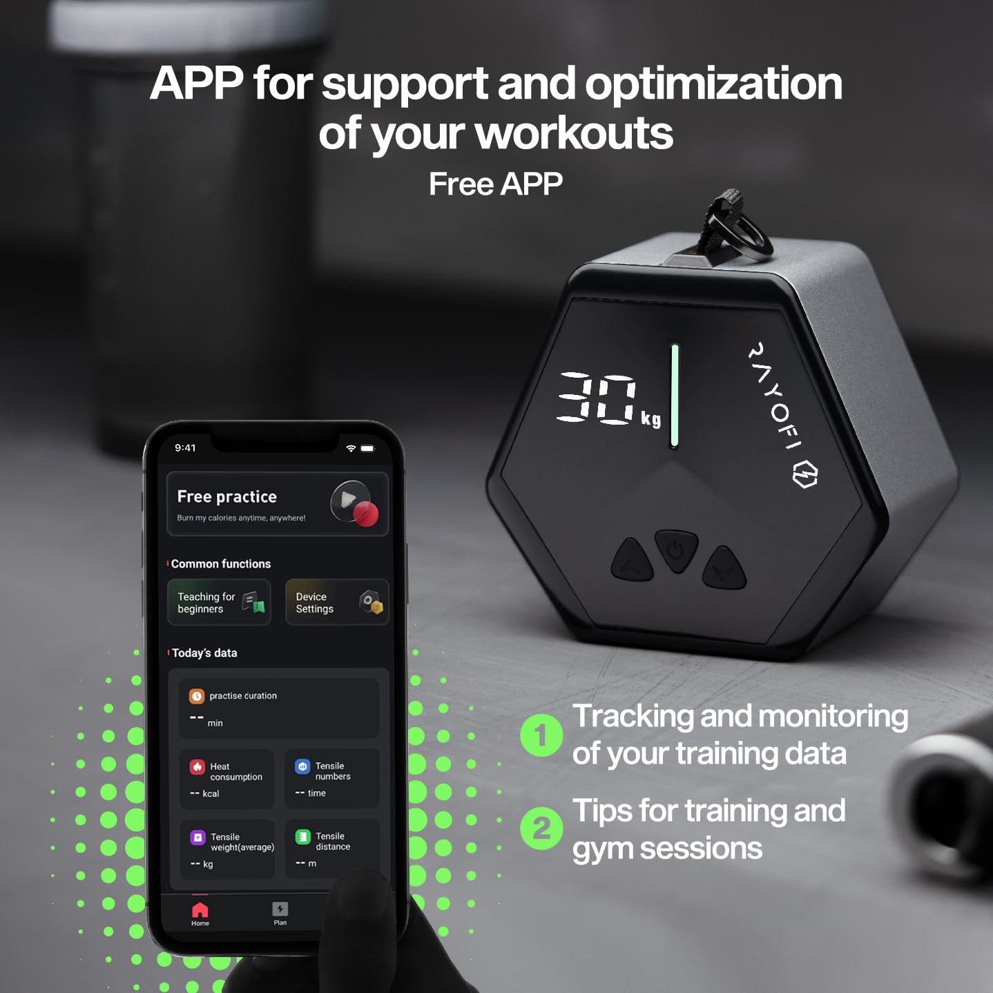 Rayofi GO-Tone Portable Cable Gym, 7-66LB Adjustable Resistance Band, App & Bluetooth Connection, Multifunctional Fitness Equipment, Suitable for Home & Travel (Black)