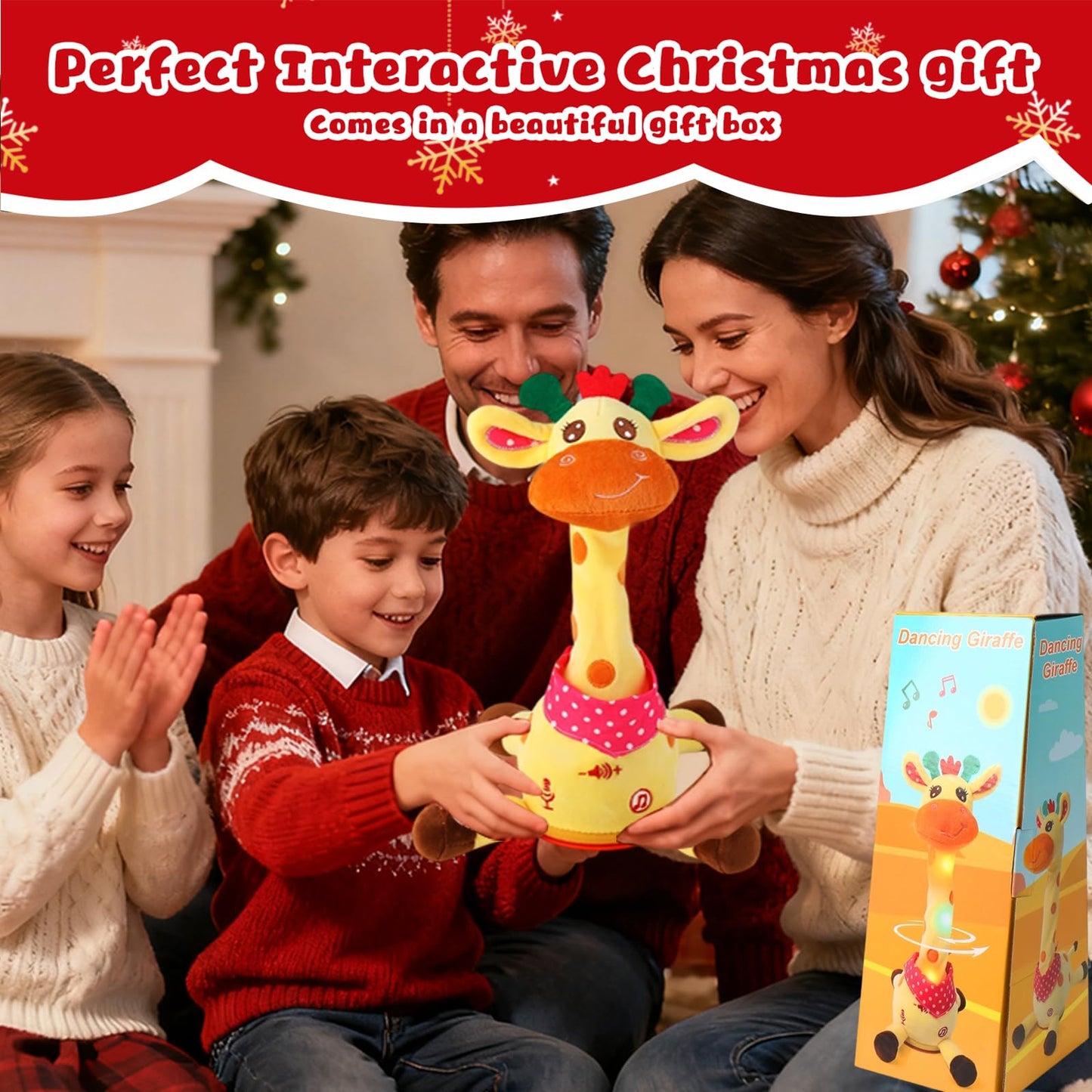 Dancing Talking Musical Giraffe Toy, Tummy Time Toy with Volume Adjustment, Singing Giraffe Stuffed Animal 10 Children's Songs Light Up Toys, Repeating What You Say, Baby Easter Basket Stuffers Gifts