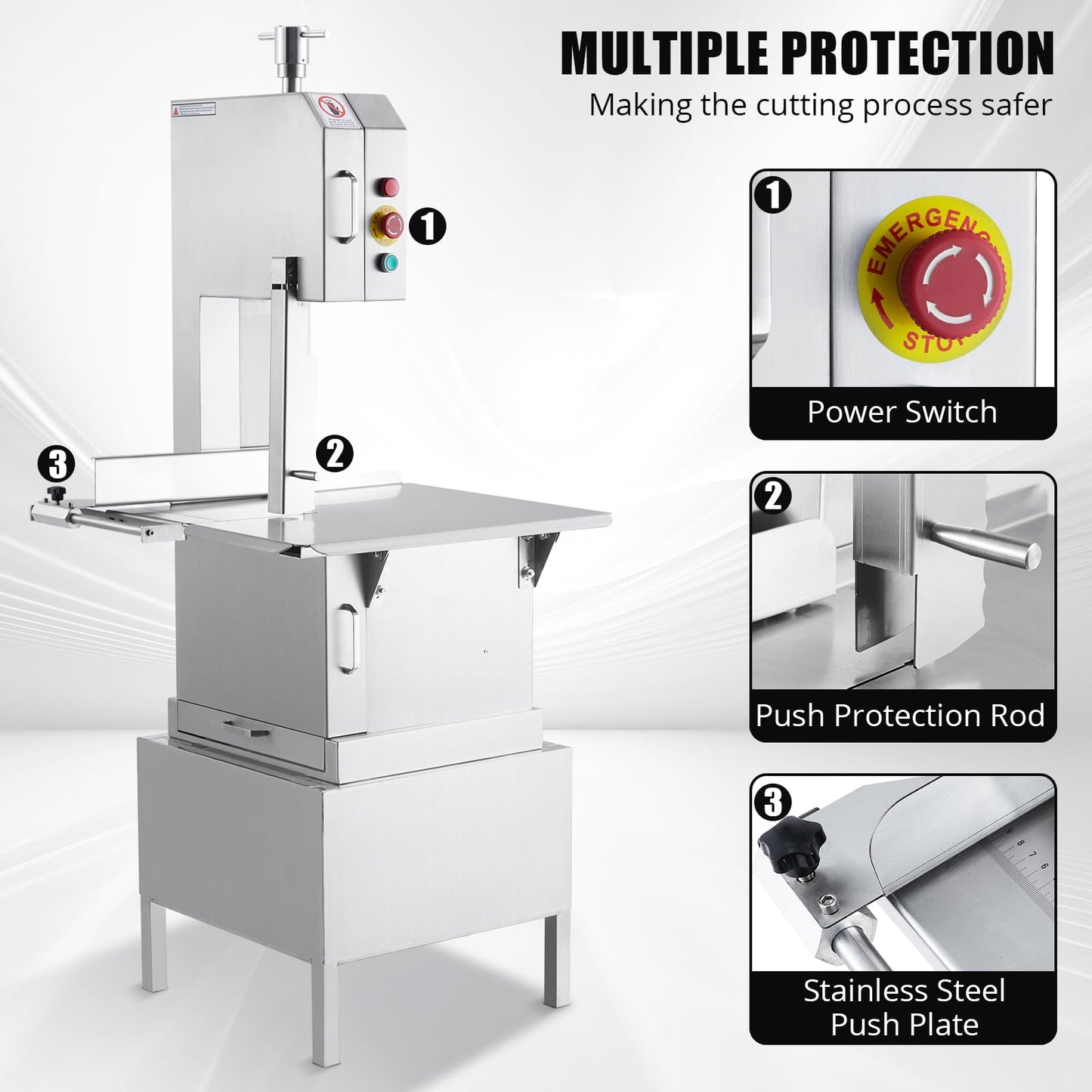 GarveeTech Electric Bone Saw Machine, 850 w Countertop Commercial Meat Saw, Stainless Steel Workbench Bone Cutting Bandsaw, 4 in Max Cutting Thickness, Sawing Speed 15 m/s Frozen Meat Cutter
