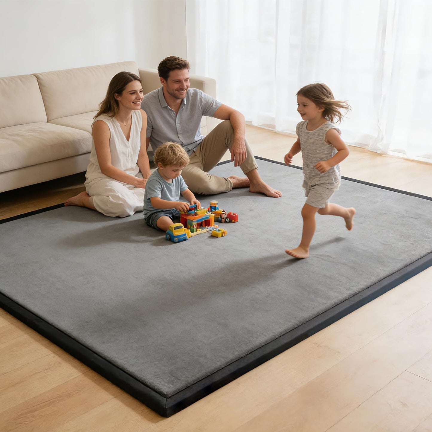 TreeBud Baby Play Mat for Floor, 1.3 Inch Thick Memory Foam Tummy Time Mat with Non Slip Backing, Soft Coral Velvet 59X79 Inch Playpen Mat Crawling Tatami for Infants Toddlers Kids, Dark Gray
