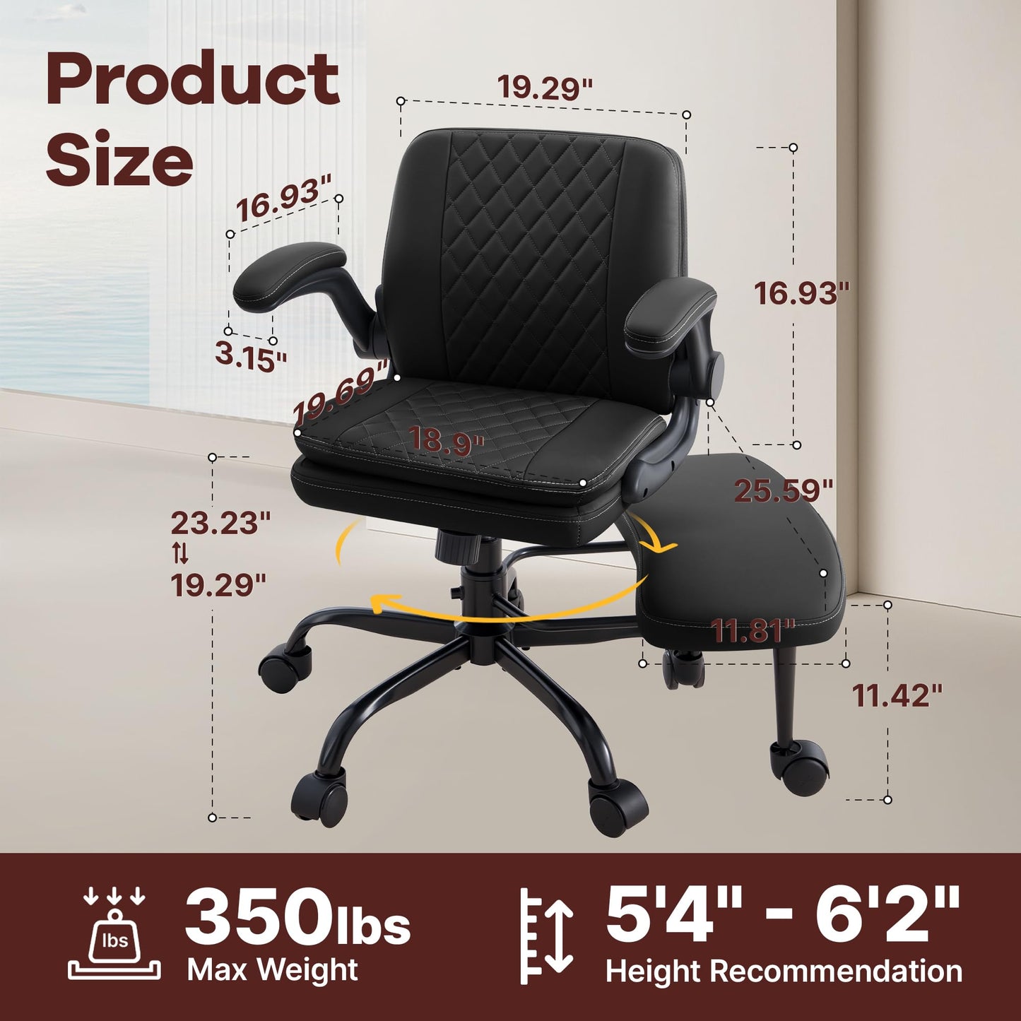 AreShark Cross Legged Office Chair,ADHD Criss Cross Desk Chair with Wheels & Stretchable Rotating Footrest,Height Adjustable Wide Yoga Kneeling Meditation Chair with Flip-up Armrests Back Support