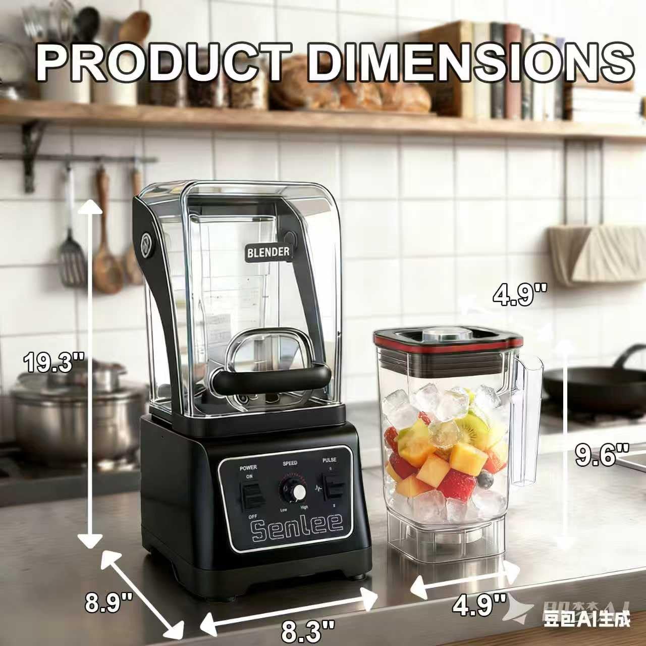 Commercial Blender Heavy Duty 2200W Professional-Grade with 64oz BPA-Free Jar, Quiet Shield, Self-Cleaning, 6-Leaf Stainless Steel Blade for Smoothies, Ice Crush, Shakes - Restaurant & Kitchen Use